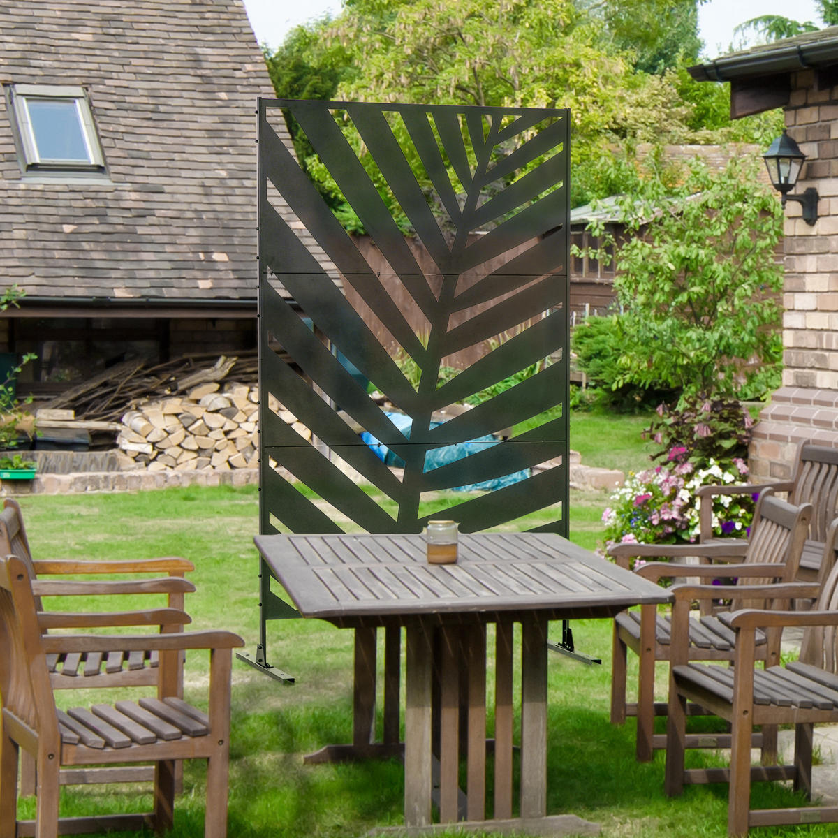 SICHTSCHUTZ,STAHL Palmblatt-Silhouette 1,2x2m,schwarz - Schwarz, Metall (122/198cm) - Vallsero