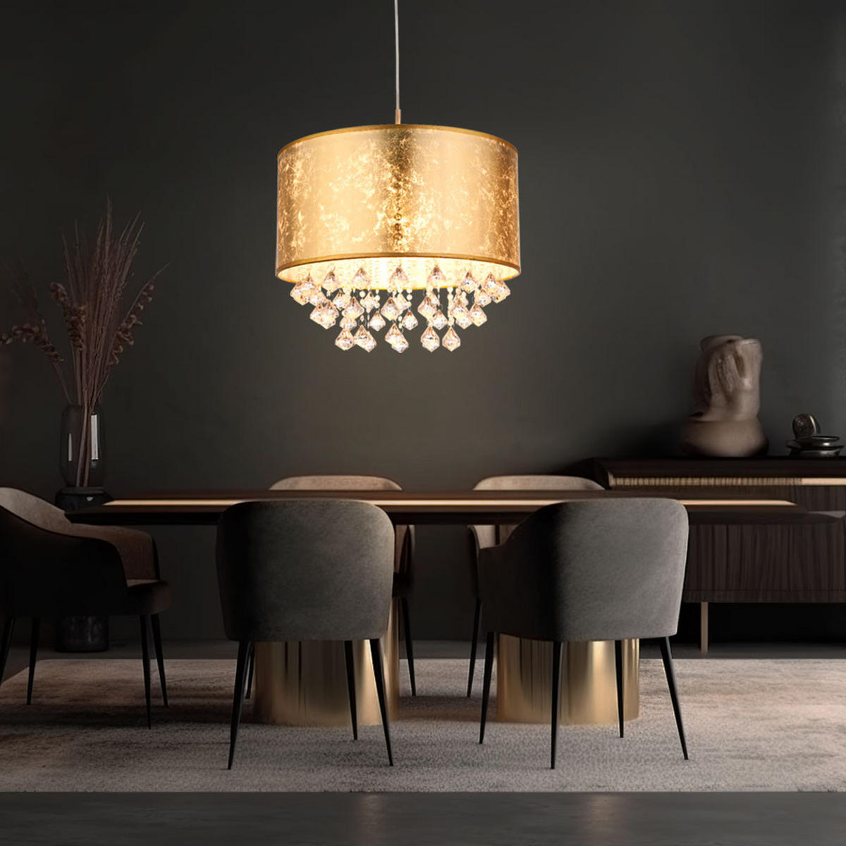 LED HÄNGELEUCHTE AMY Silber Gold - Goldfarben, Textil (40/40/140cm) - Globo Lighting