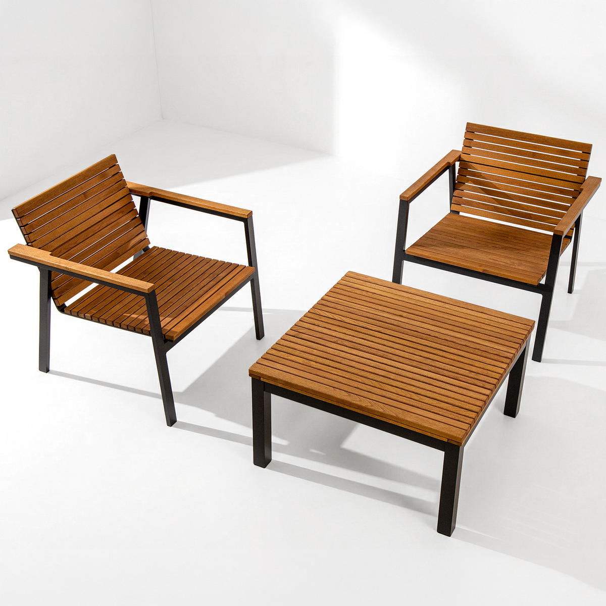 GARTENMÖBELSET ARIATO 3-tlg - Anthrazit/Braun, Holz/Metall - KONSIMO®