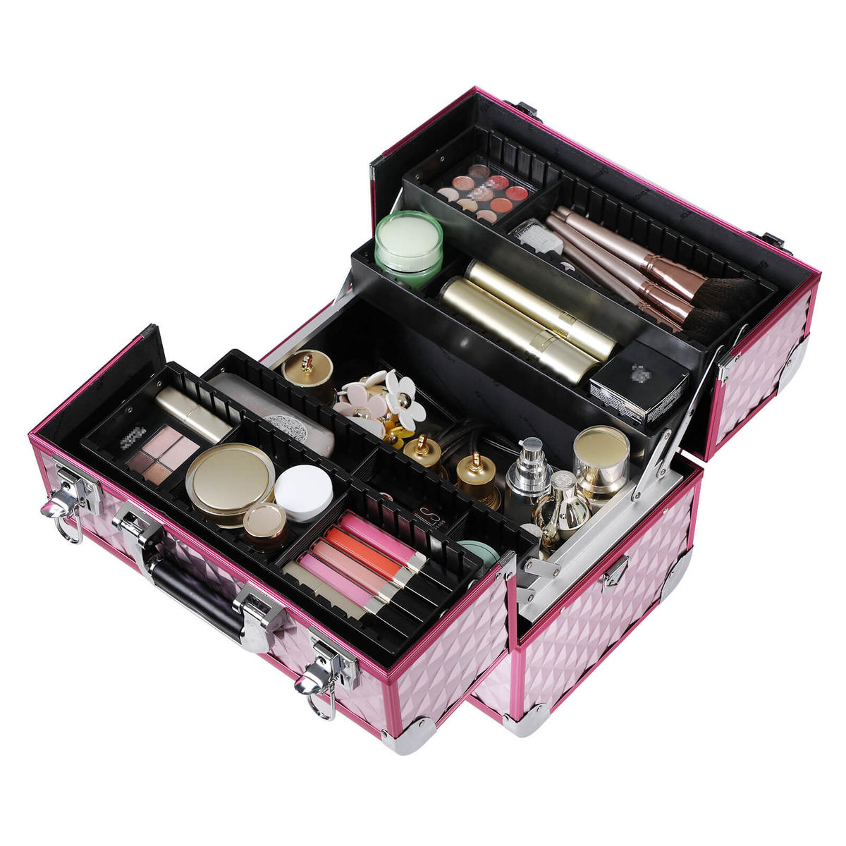KOSMETIKKOFFER MIT DIAMANTMUSTER - Pink, Holzwerkstoff (28/23/36cm) - Hansiro