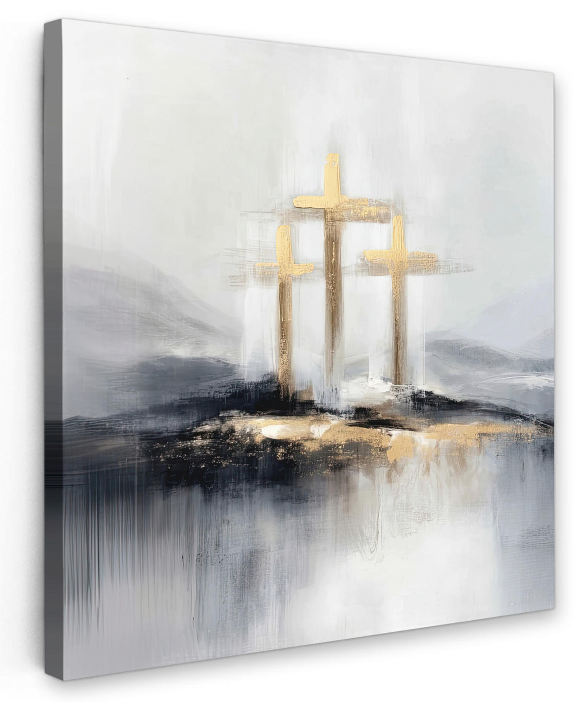 LEINWANDBILD Abstrakt - Malerei - Christentum - Kreuz Deko Groß 90x90 cm - Weiß, Textil (90/90cm) - MuchoWow