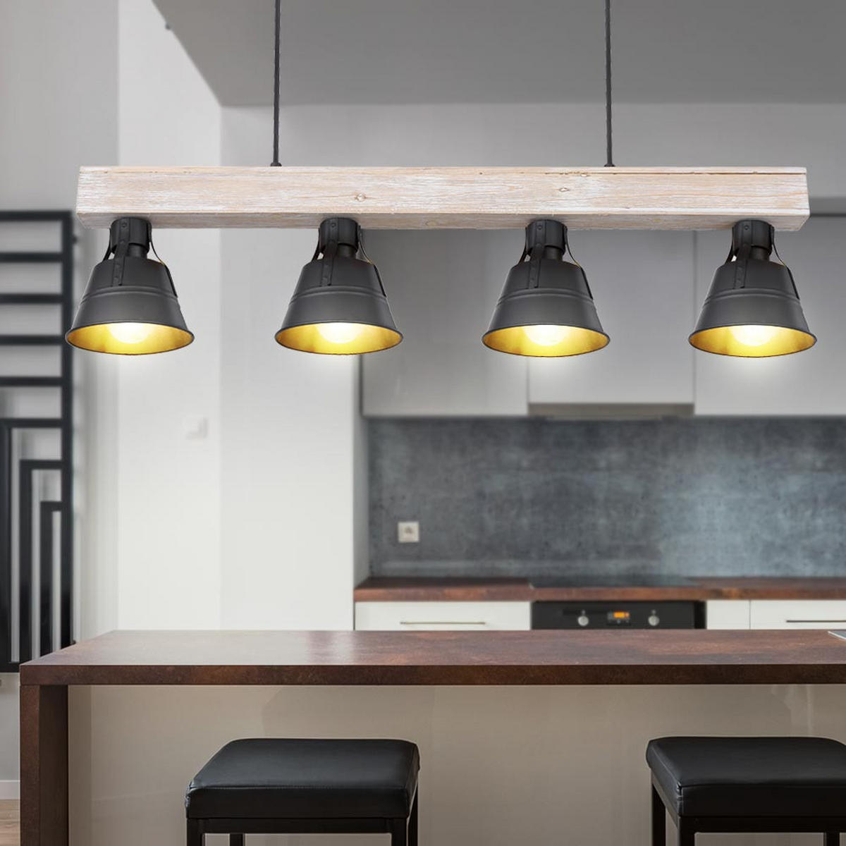 HÄNGELEUCHTE Holz Metall Braun - Braun, Holz (85/14/85cm)