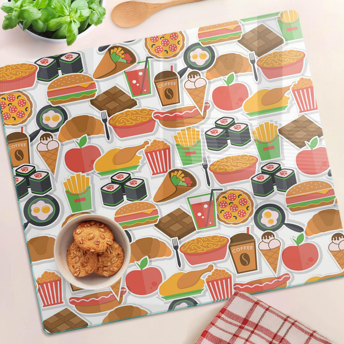 GLASPLATTE 60x52 cm Fastfood - Multicolor, Glas (60/0.4/52cm) - TULUP