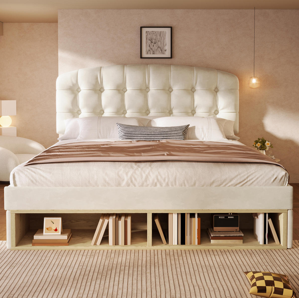 POLSTERBETT mit Schubladen und Lattenrost 140x200 cm Samt Beige - Beige, Metall (140/200cm) - Meubliv