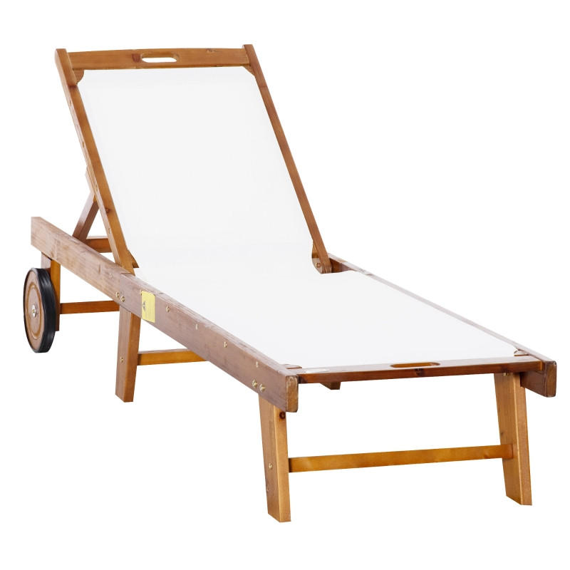 LIEGESTUHL Akazienholz verstellbar Textil Natur/Weiß - Naturfarben, Holz (55/88.5/198cm) - Kaket