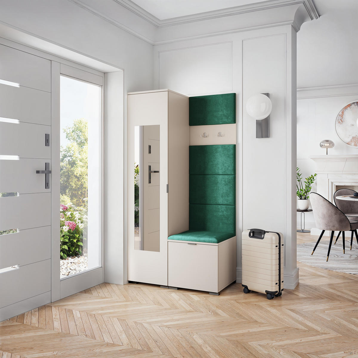 GARDEROBENSCHRANK VIRA 95/181/51 cm Modern Garderobe-Set Kaschmir - Kaschmir/Grün, Holzwerkstoff (95/181/51cm) - MASSENO