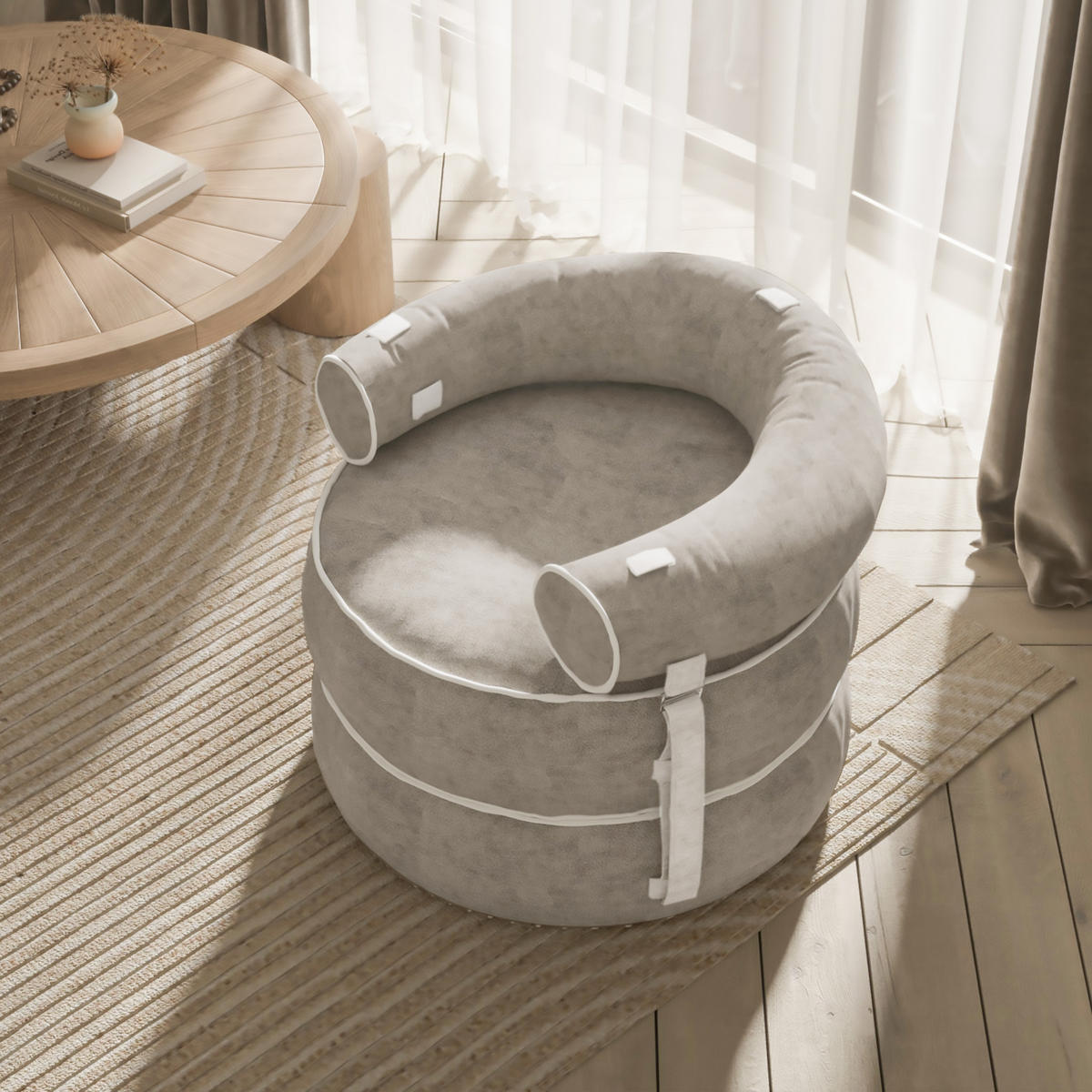HOCKER 3-teilig - Hellgrau, Textil (80/65/80cm) - Vercart