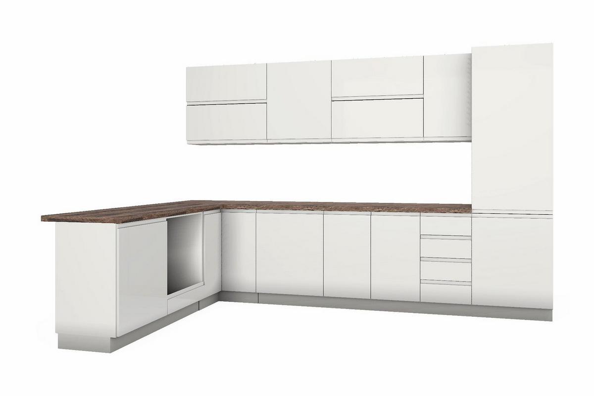 ECKKÜCHE – 330 cm – K54-G330 R – Velmora – Weiß Hochglanz – ohne E-Geräte - Weiß, Holz (330/212/210cm) - ROYAL24_MARKT