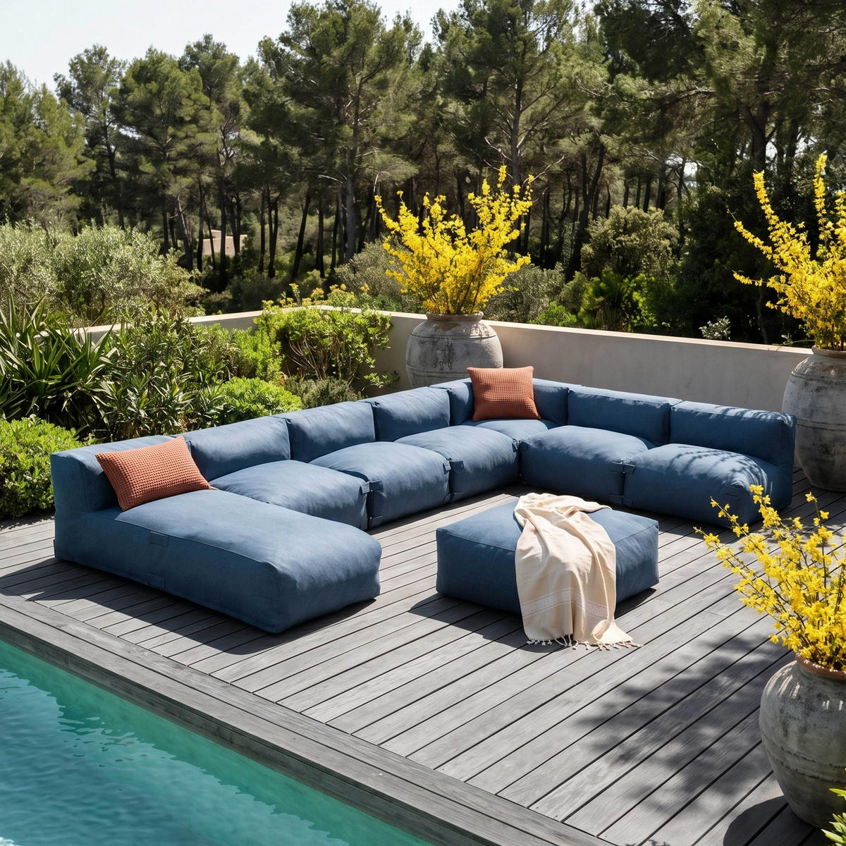 GARTENSOFA 8-tlg., Pazifikblau - Blau, Textil - Oviala