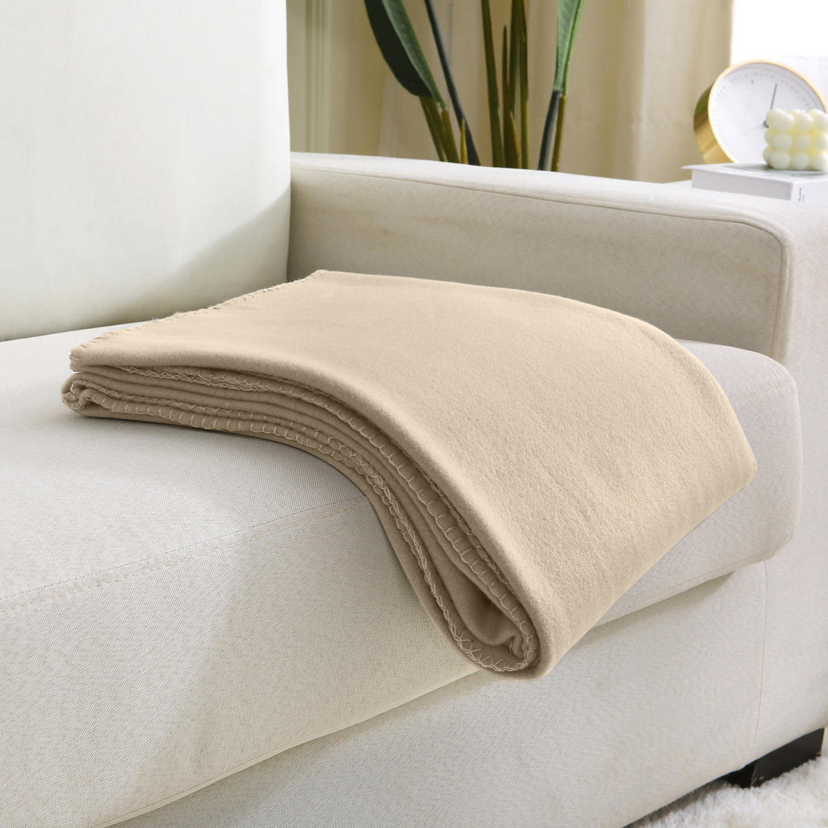 2ER Set Fleecedecken 130x160 eco-line aus 100% recyceltem Material beige - Beige, Textil (130/160cm) - wometo