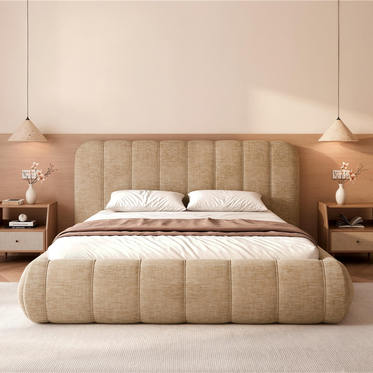 POLSTERBETT Gallo 160x200 cm Beige Chenille – (Doppelbett mit Bettkasten, Lattenrost, voluminöses Kopfteil) - Beige, Holz/Holzwerkstoff (160/200cm) - Ravio