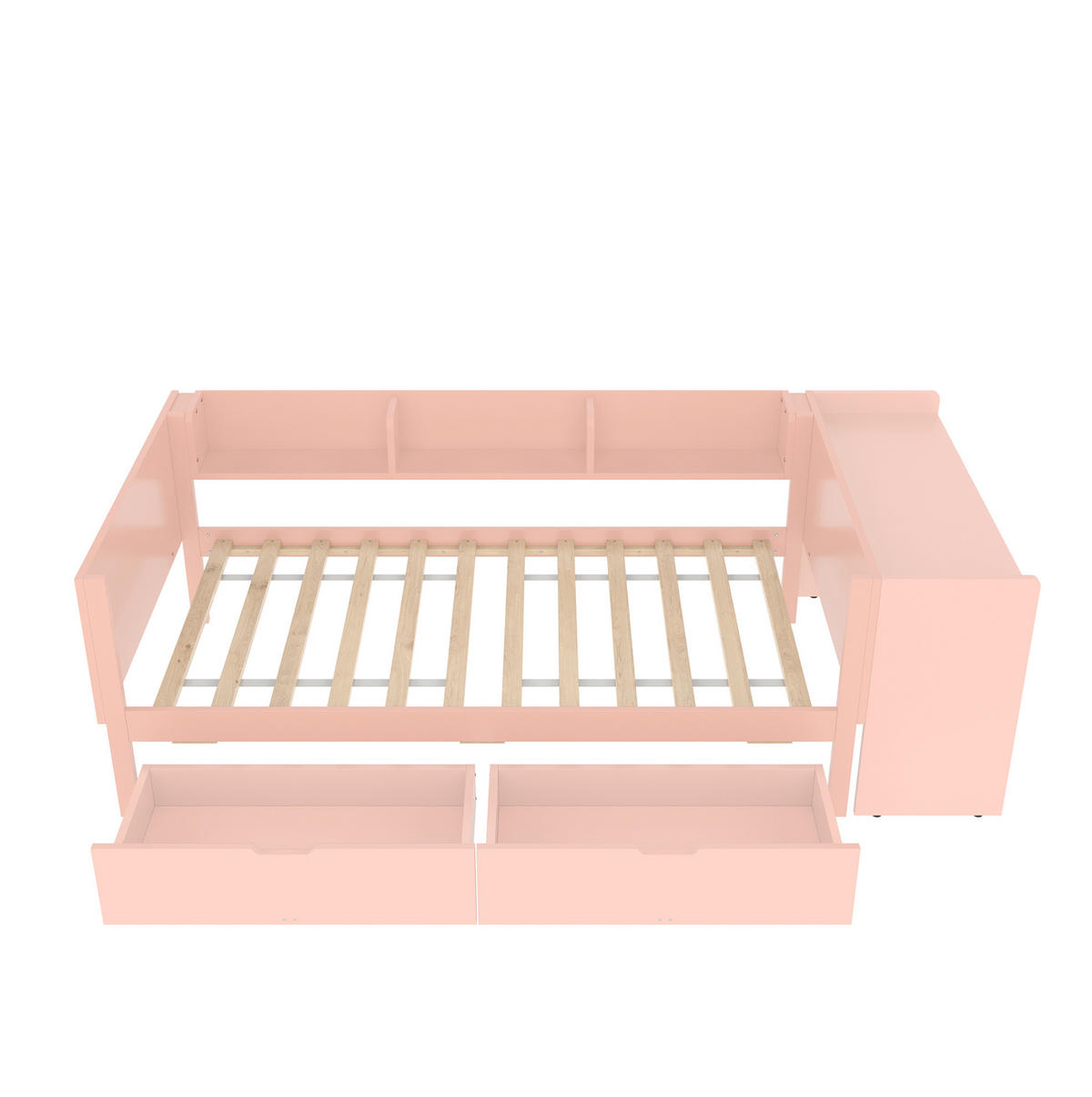 RAHMENBETT 90/200 cm mit Schreibtisch und 2 Schubladen in Rosa - Rosa, Holz - BEAOK
