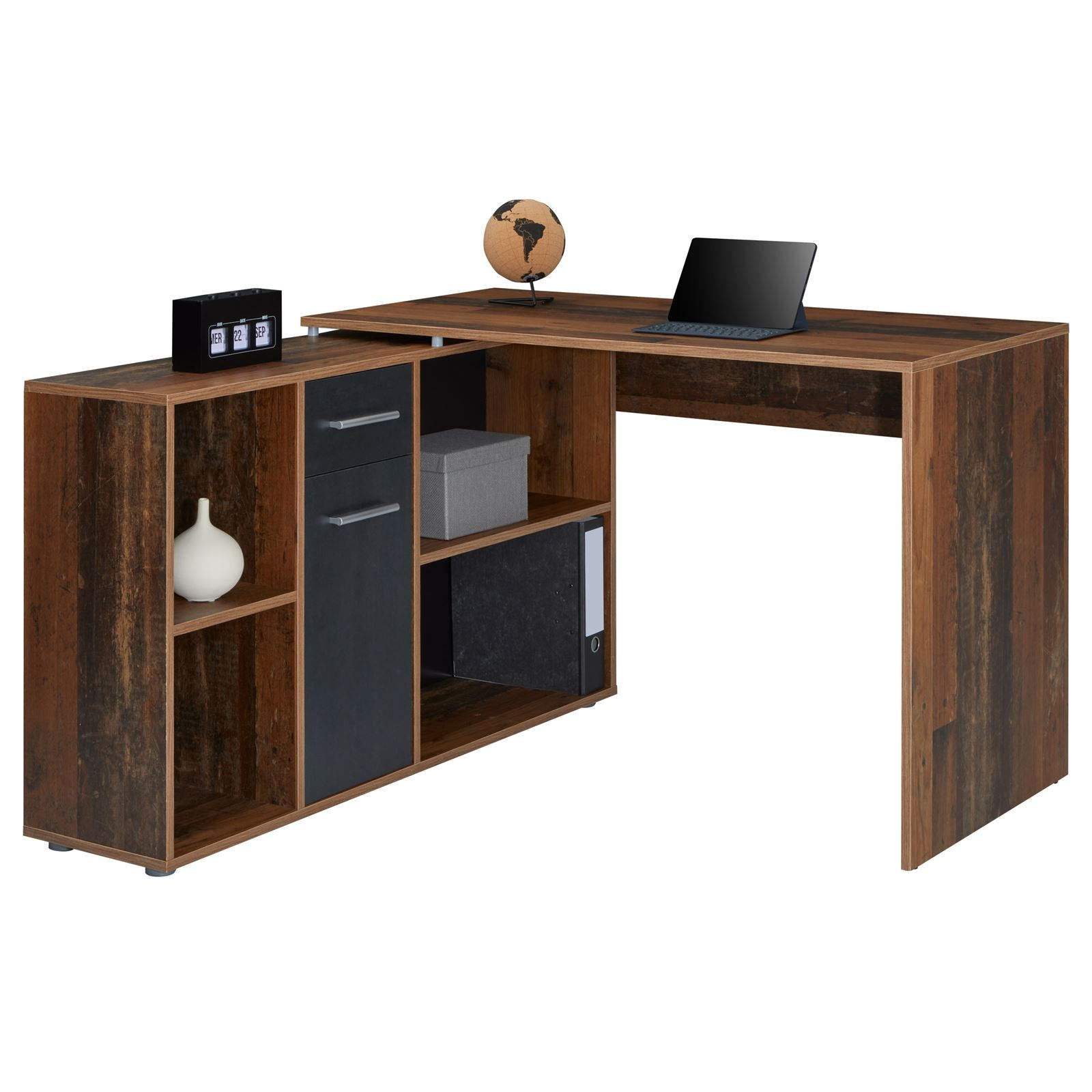 ECKSCHREIBTISCH DIEGO - Dunkelgrau/Dunkelbraun, Holzwerkstoff (122/120/75cm) - CARO-Möbel