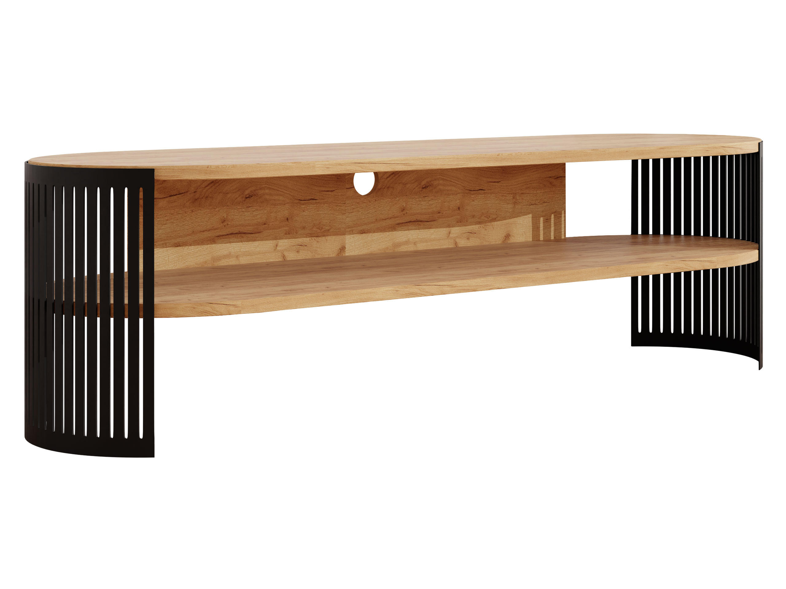 TV-LOWBOARD Fikoli Oval - Eichefarben/Schwarz, Holzwerkstoff/Metall (140/40/40cm) - MIRJAN24