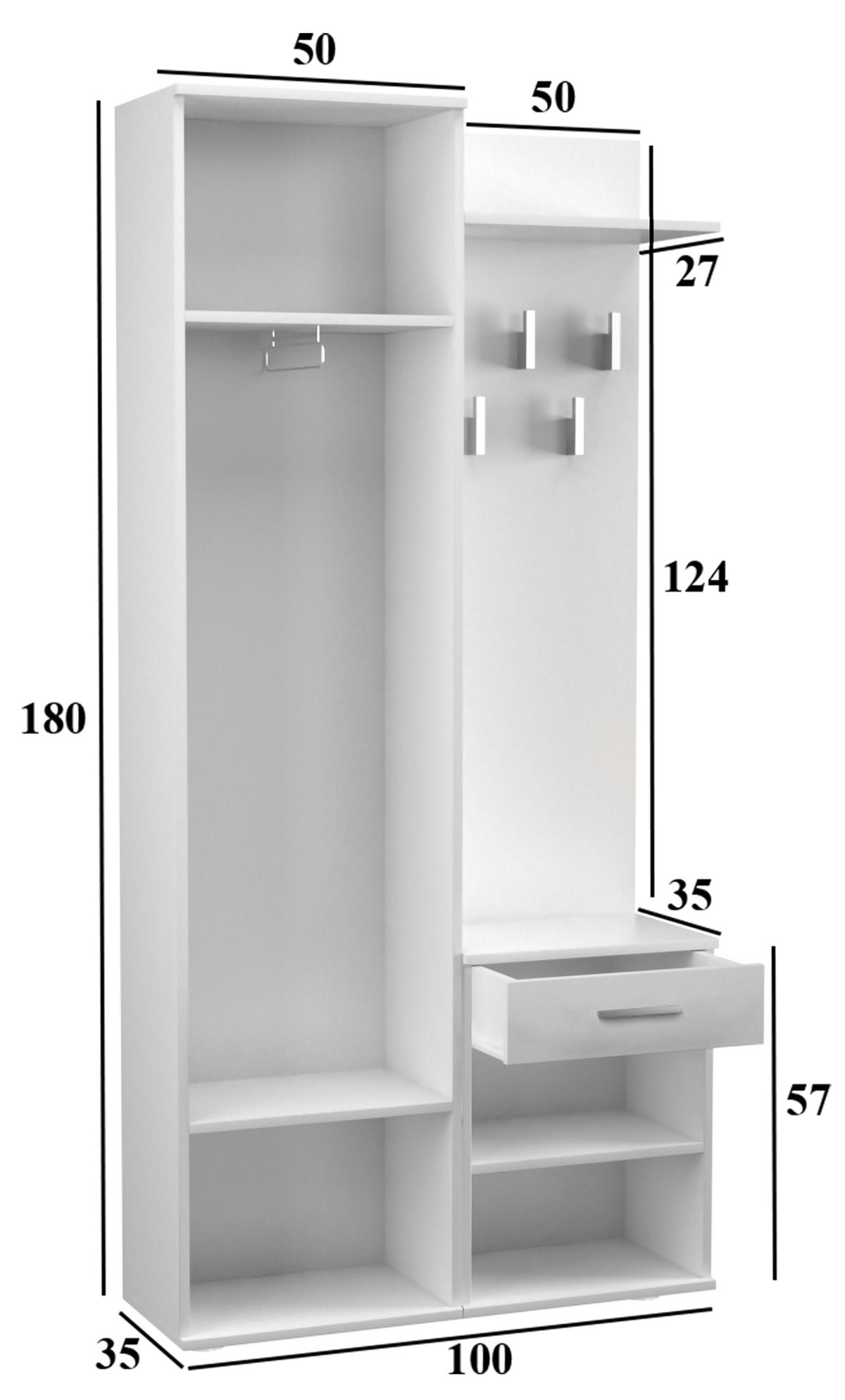 ŠATNÍK moderní se zrcadlem Skříň Duo bílá 100/180/35 - bílá, kompozitní dřevo (100/180/35cm) - RAUMHIRSCH FURNITURE