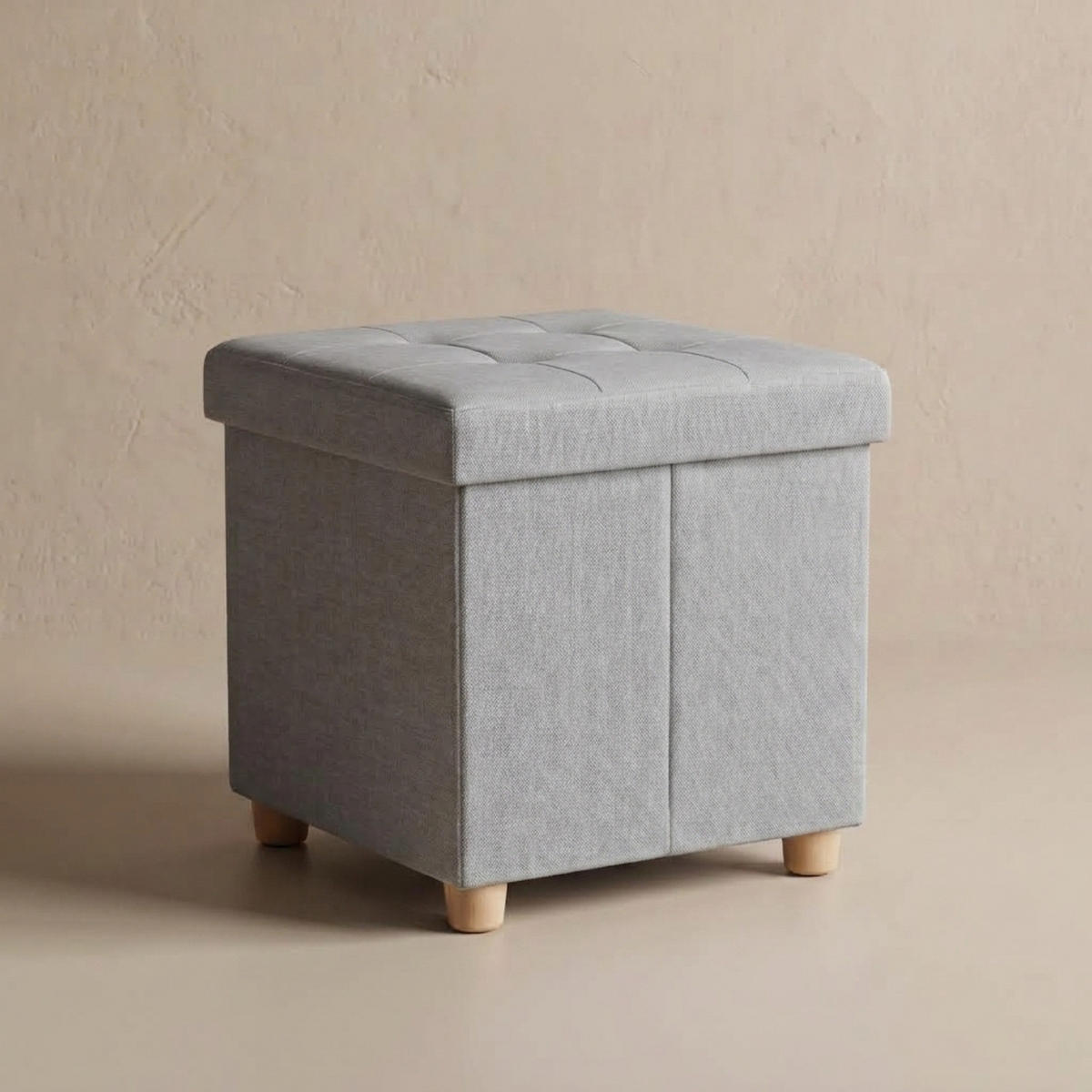 POUF mit Stauraum auf hölzernen Beinen 38/38/38 cm - Grau, Textil (38/38/38cm) - SCENA LIVING