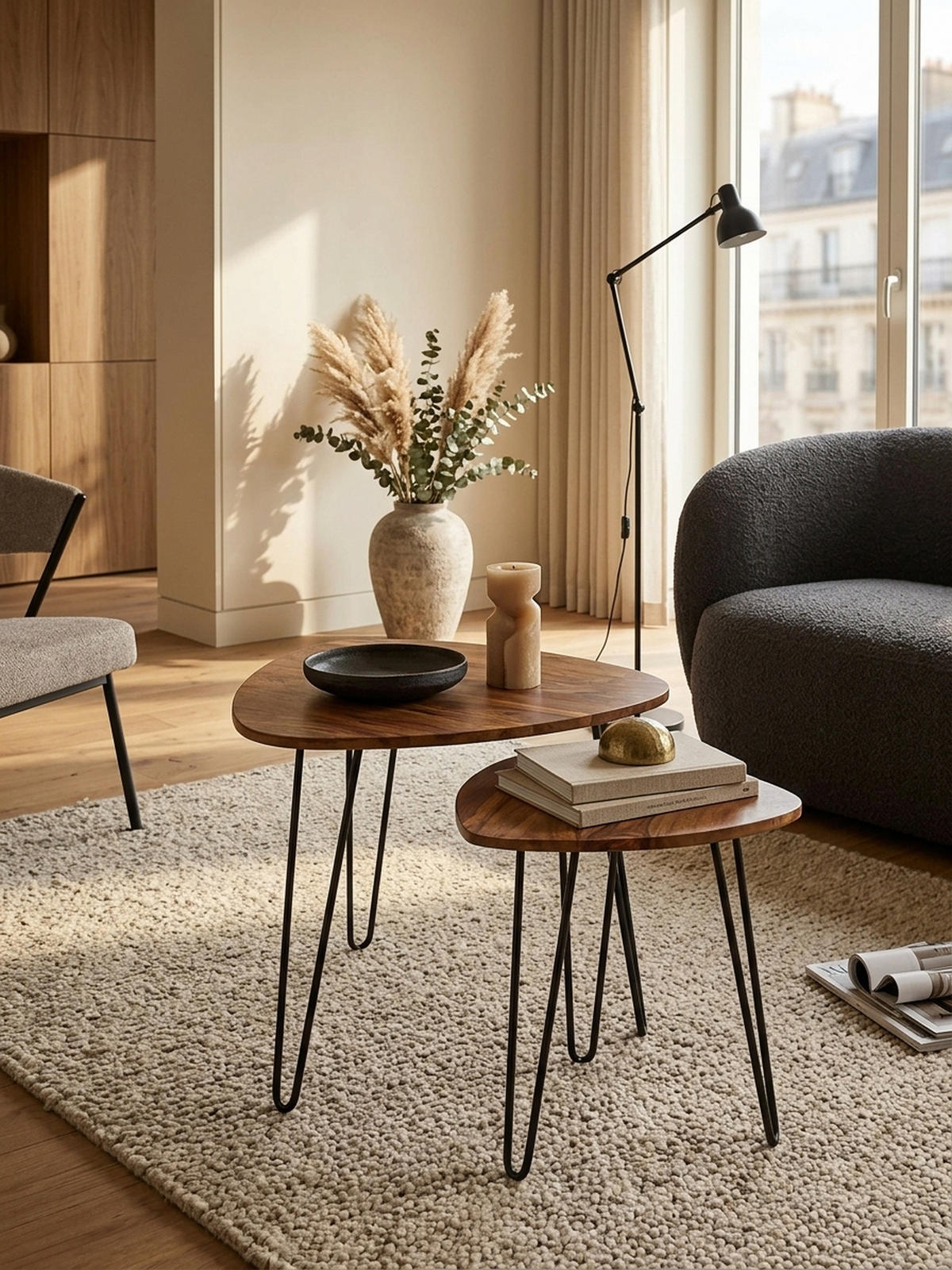 BEISTELLTISCH Set – 2-teilig Massivholz Metall Industrial - Schwarz/Braun, Holz/Metall (60/60/56cm) - KADIMA DESIGN