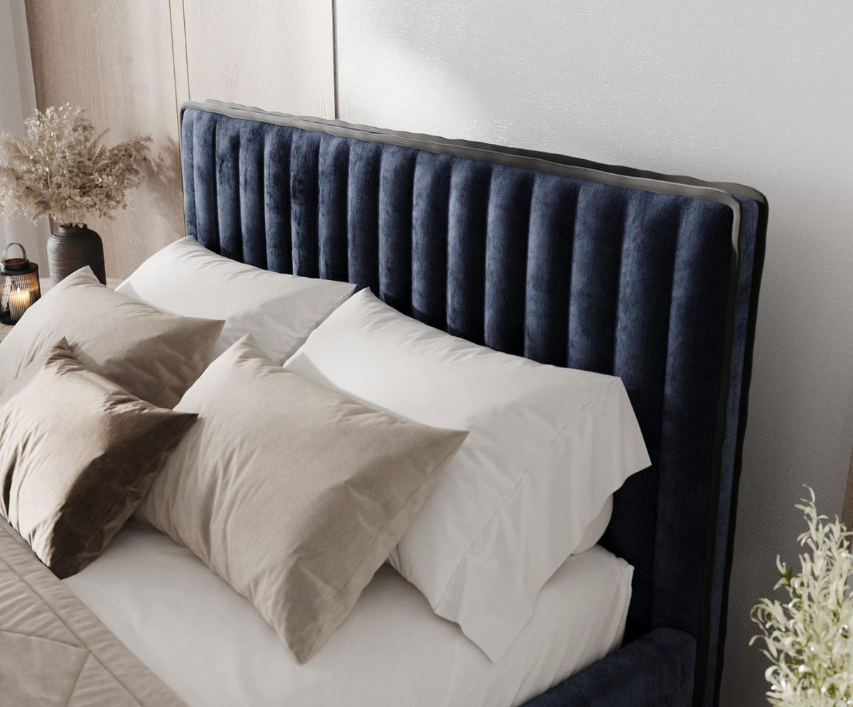 POLSTERBETT Aria 180/200 cm Marineblau im Lotta Stoff - Naturfarben/Dunkelblau, Holz/Holzwerkstoff (180/200cm) - AltaBeds