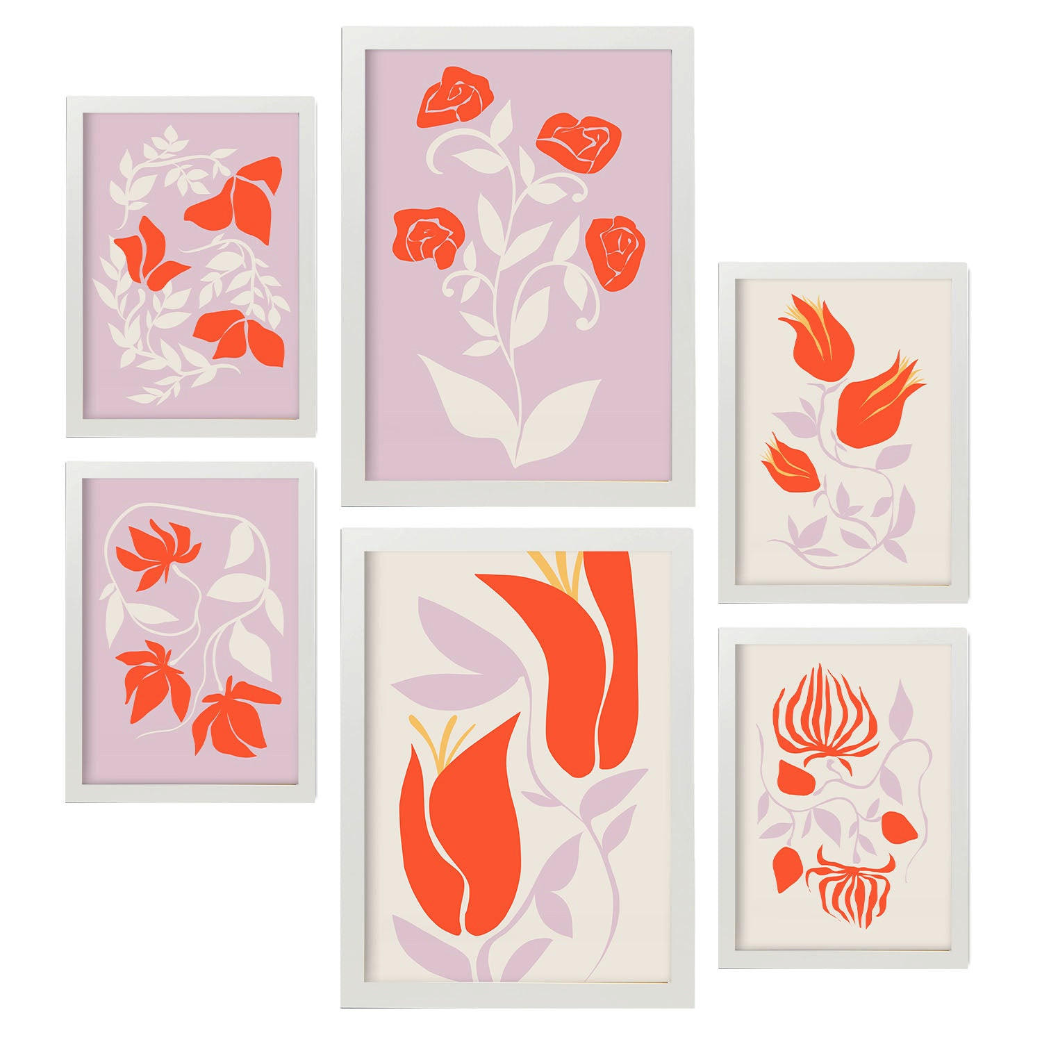 POSTER Set Mit 6 Großartige Blom In Blume Zusammenfassung Ästhetische Dekorative Gemälde Für Ihr Wohnzimmer Schlafzimmer Zuhause A3 & A4 Weißer Rahmen - Weiß, Papier (29/3cm) - Nacnic