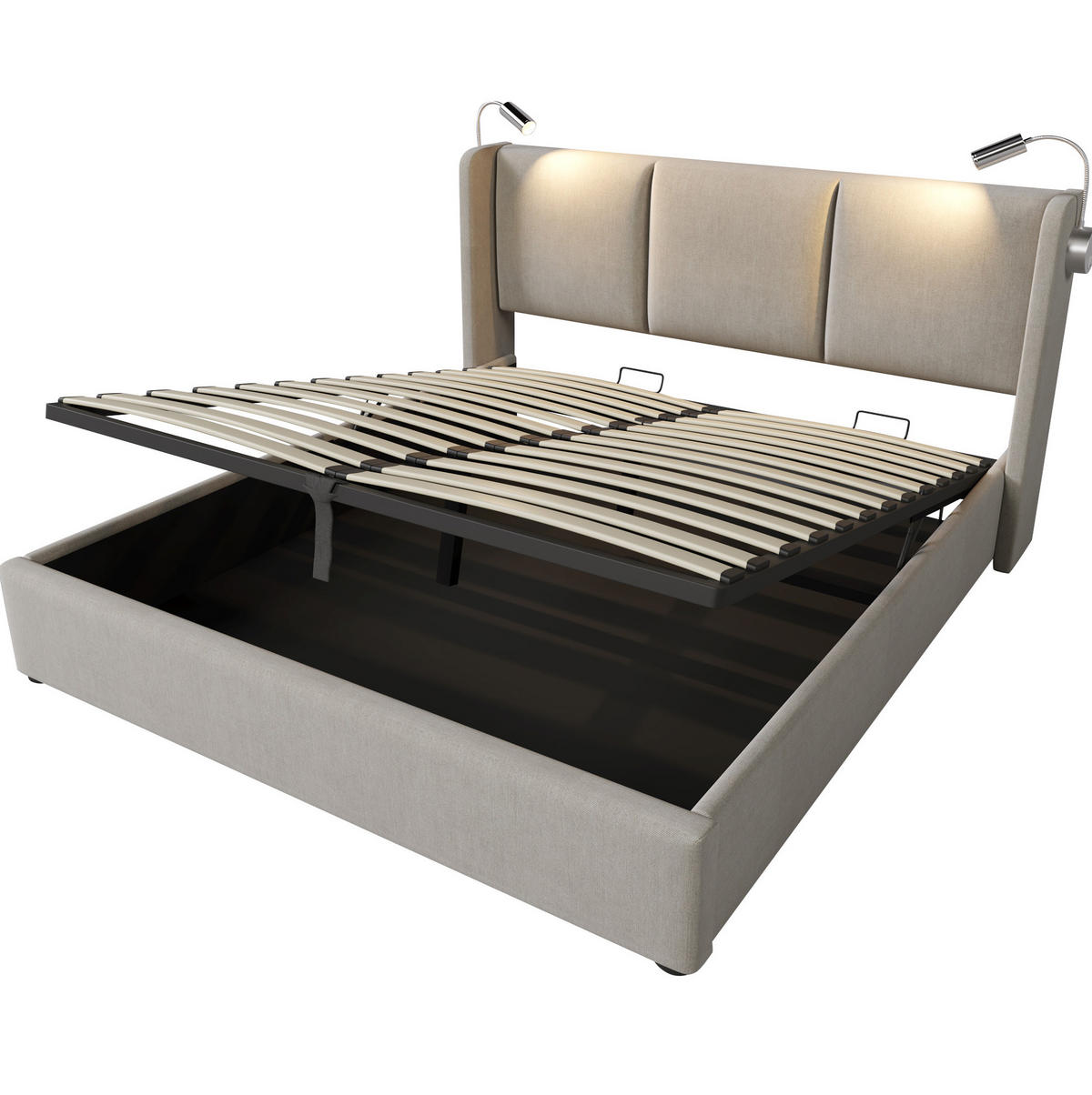 POLSTERBETT mit Bettkasten 160x200 cm Leinen Beige - Beige, Metall (160/200cm) - Meubliv