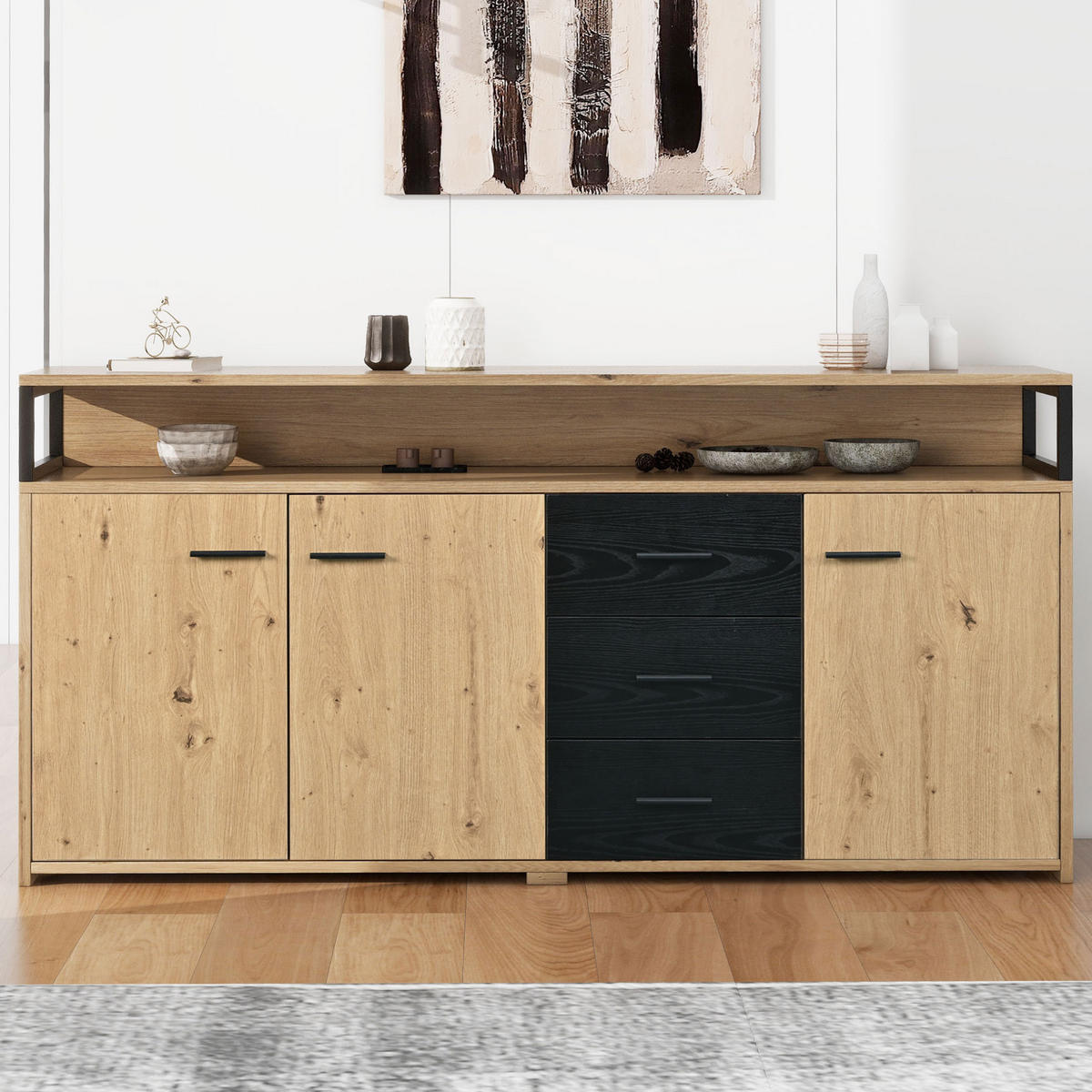SIDEBOARD 150/35/75,9 cm schwarz-braun aus Spanplatte mit 3 Türen und 3 Schubladen - Rotbraun, Holzwerkstoff (150/75.9/35cm) - OKWISH