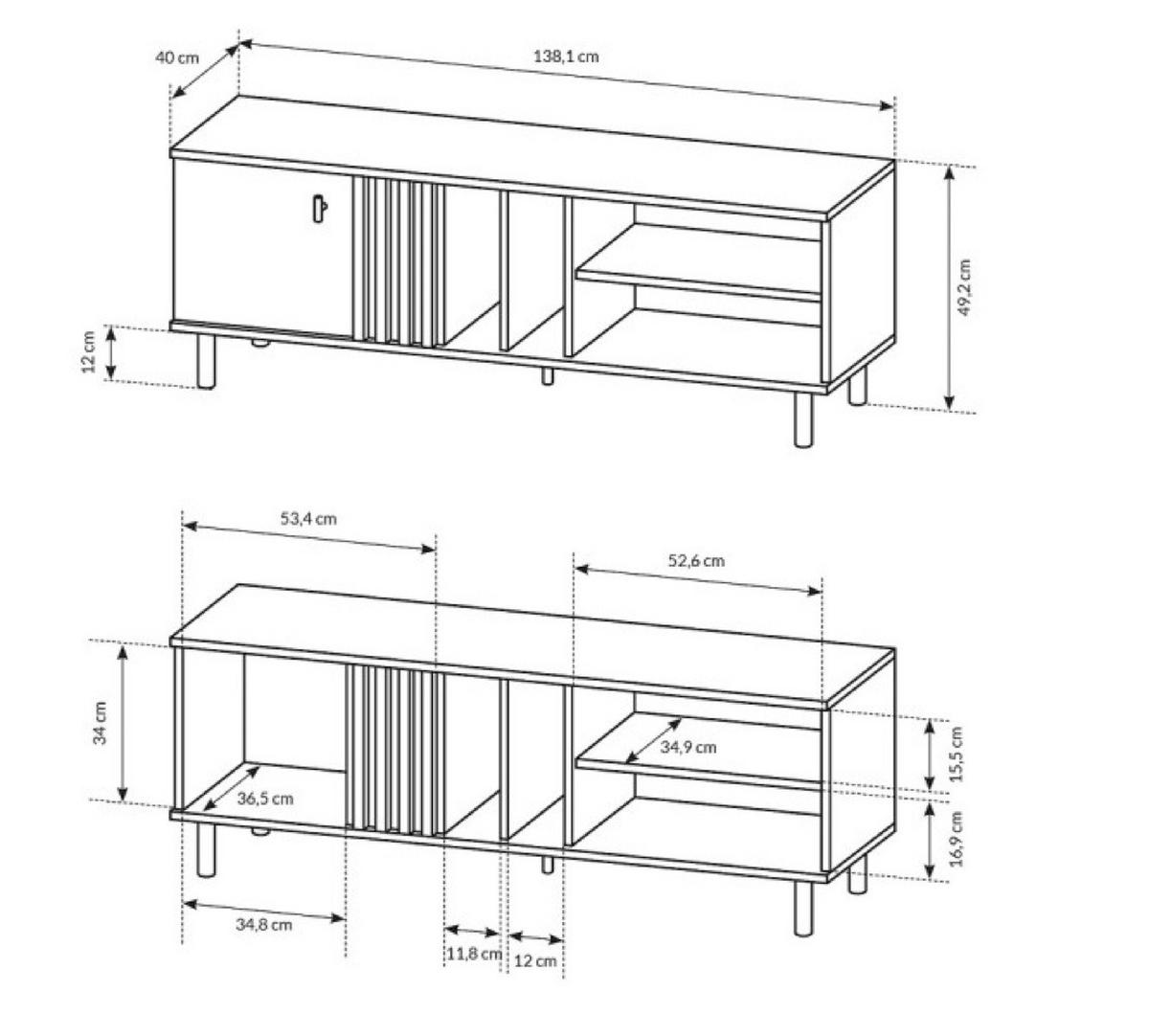 TV-LOWBOARD Weiß MANDI C 138 cm - Multicolor, Holzwerkstoff (138.1/49.2/40cm) - Sepro Meble
