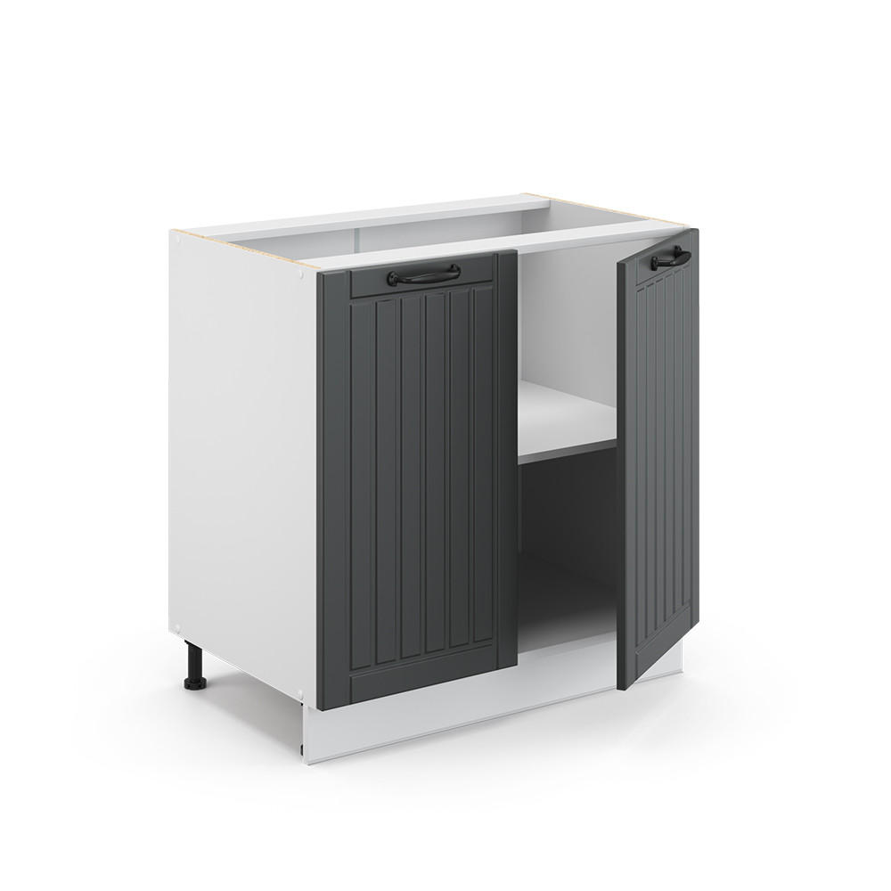 SPÜLENUNTERSCHRANK Fame-Line Anthrazit Landhaus 80 cm mit Regal AP Eiche - Dunkelgrau/Anthrazit, Holzwerkstoff (80/82/60cm) - Vicco
