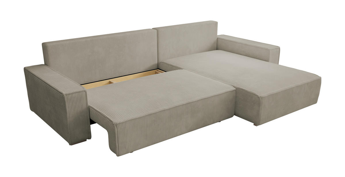 ECKSOFA Alice mit Bettkasten und Schlaffunktion, Cordstoff in L-Form - Beige, Textil (289/184cm)