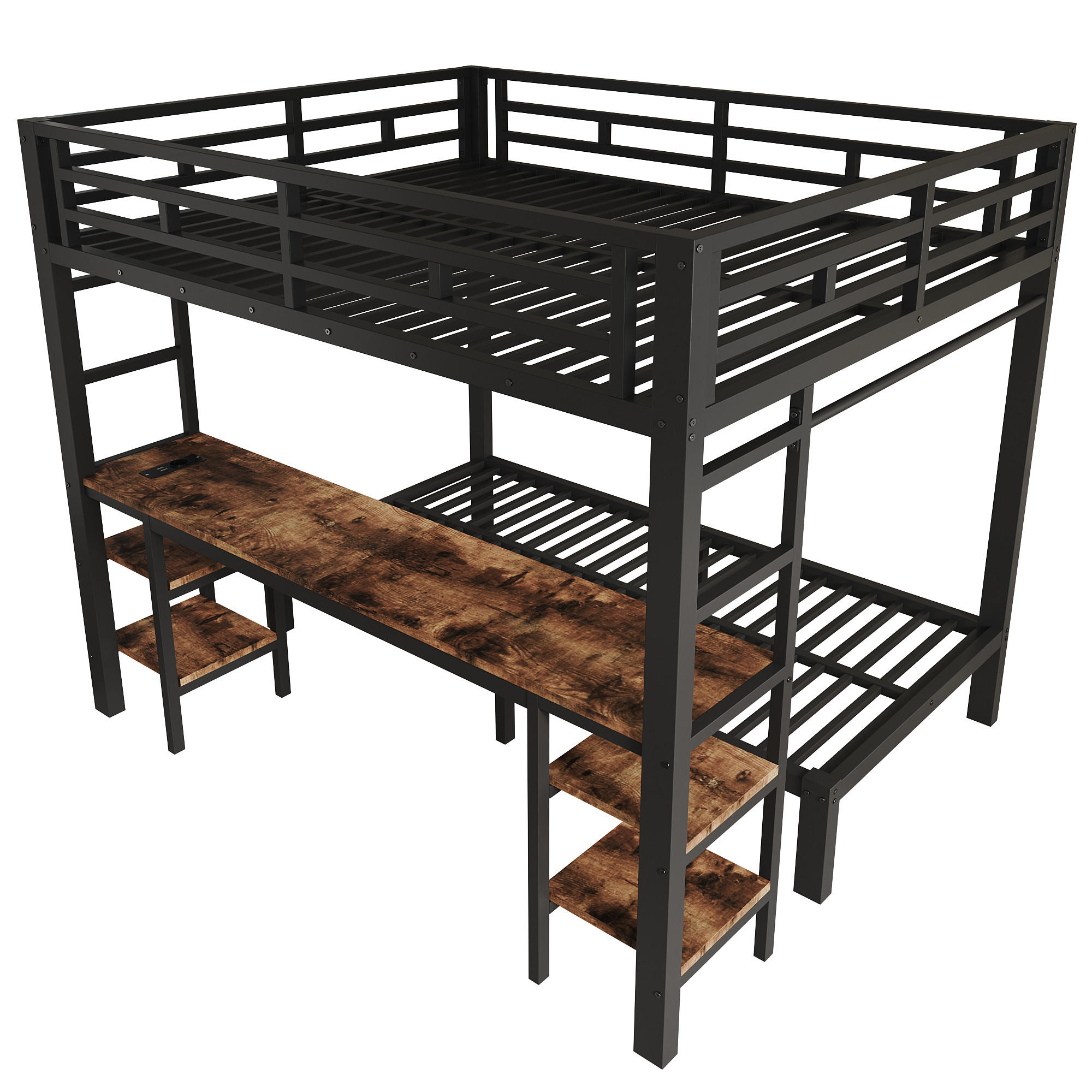 ETAGENBETT 140/90/200 cm mit Schreibtisch, DE-41769, in Schwarz - Schwarz, Metall (140/200cm) - ComfortXL