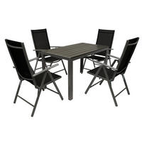 GARTEN-GARNITUR Ashford - 5-tlg. (4x Klappsessel mit Armlehnen, 1x Tisch 125x70cm), Gestelle aus Aluminium grau - Schwarz, Metall - TPFGarden