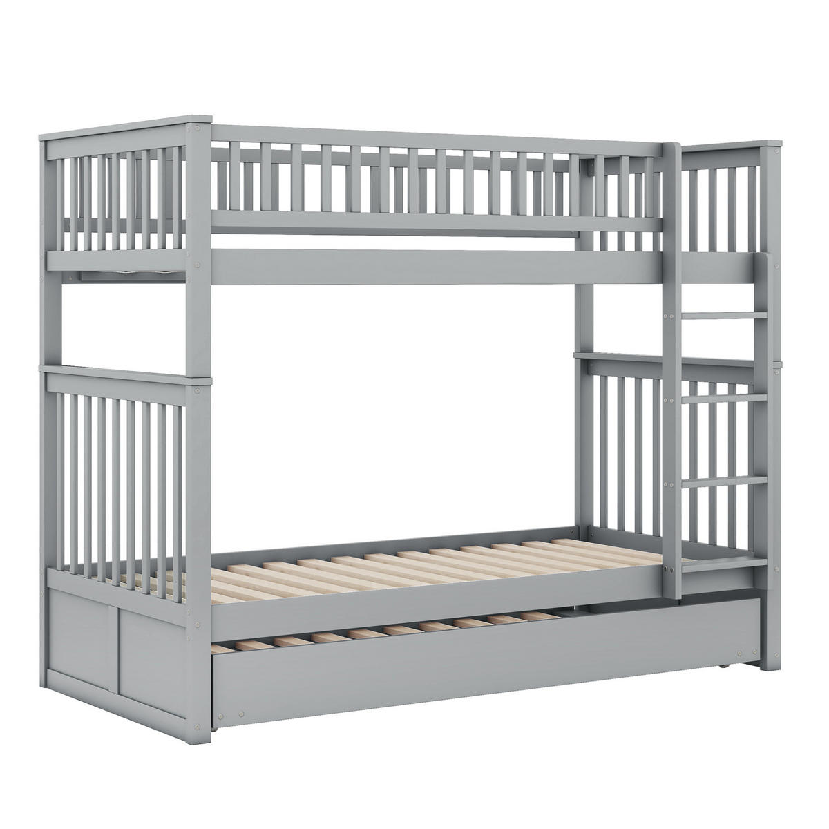 ETAGENBETT aus Kiefernholz und MDF 90x200 cm Grau mit Ausziehbett und Treppe - Grau, Holzwerkstoff (90/200cm) - IVMEU