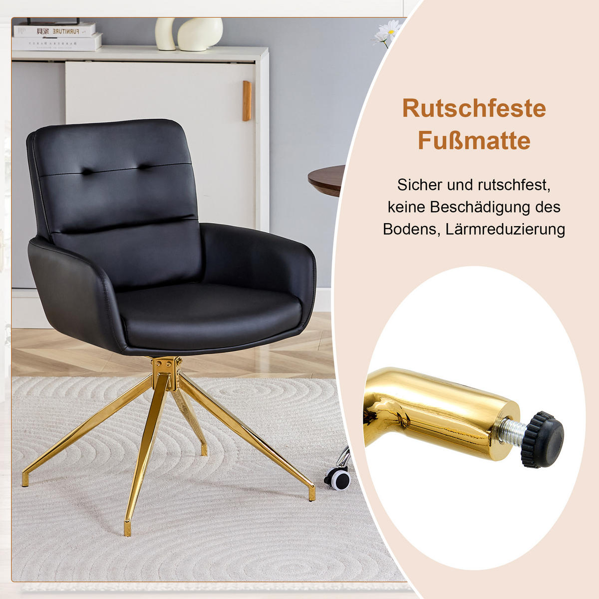 ESSGRUPPE DE-39476 5-teilig, Glastisch und 4 Drehstühlen mit Knopfverzierung Schwarz - Schwarz, Metall (85/75/85cm) - ComfortXL