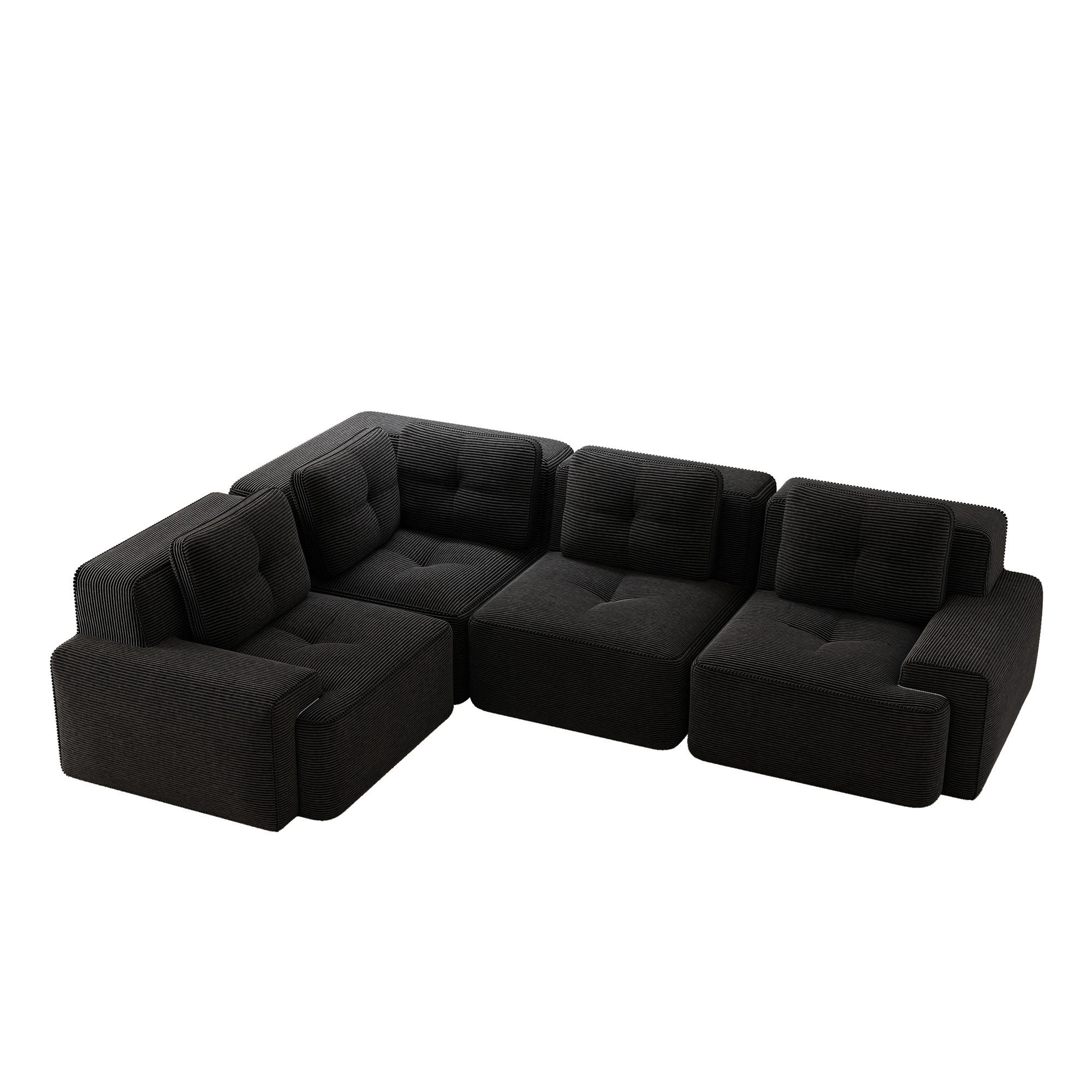 4-SITZER Sofa 382x104x69 cm aus Cordstoff rahmenlos modular, schwarz - Schwarz, Textil (104/69/382cm) - Luhomfu
