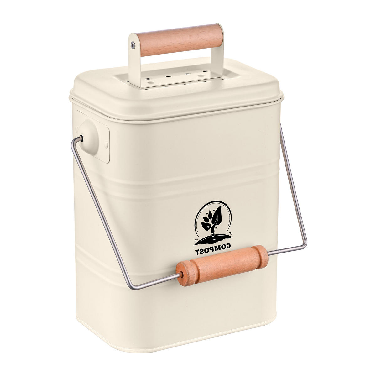 KÜCHEN-KOMPOSTEIMER - Creme, Holz/Textil (15.5/26/20cm) - Relaxdays
