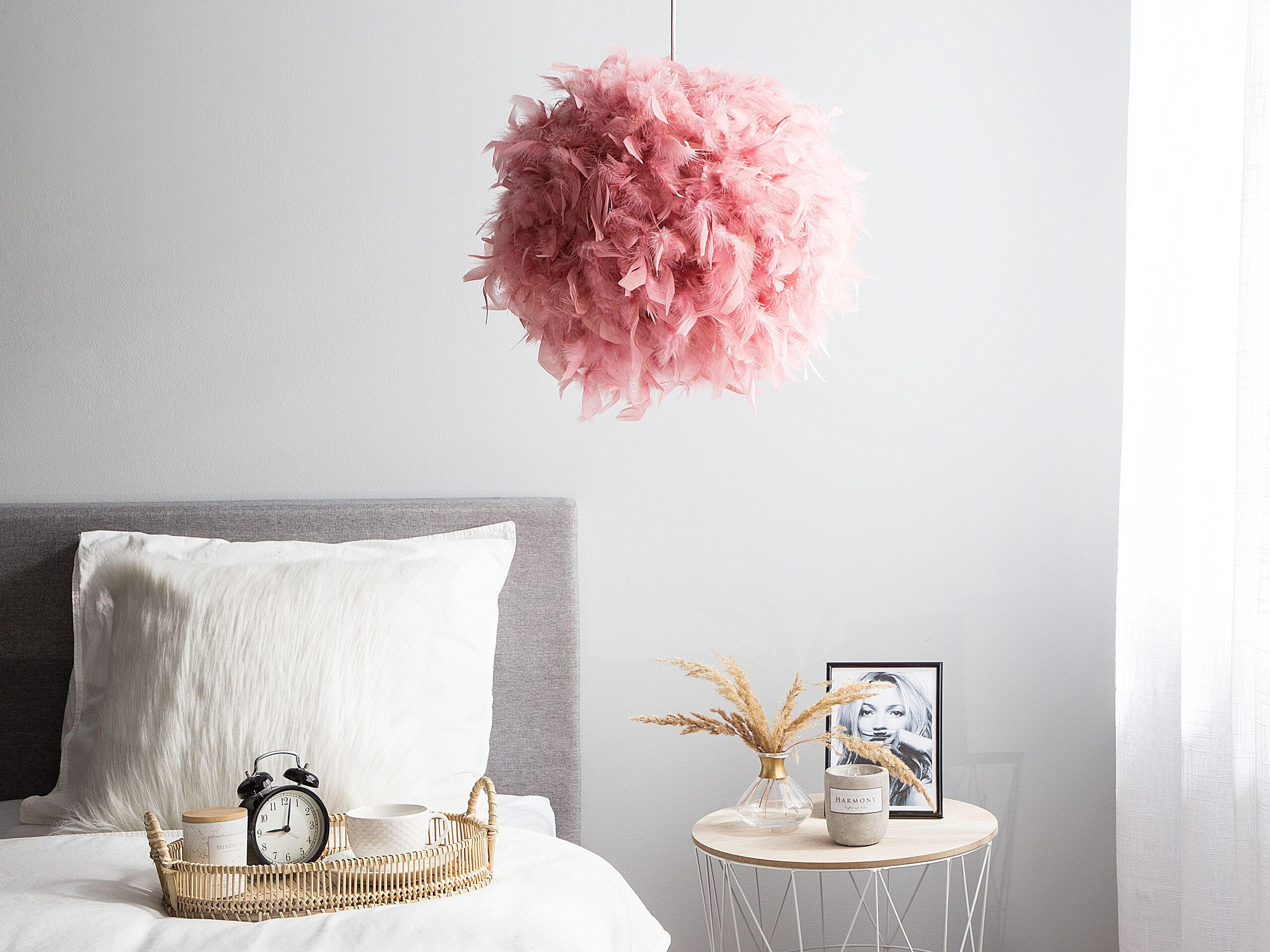 HÄNGELEUCHTE Drava 40/40/154 cm - Pink, Naturmaterialien (40/40/154cm) - Beliani