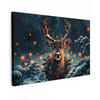 LEINWANDBILD Hirsch - Weihnachten - Winter - Schnee - Weihnachtskranz XXL 150x100 cm - Dunkelbraun, Textil (150/100cm) - MuchoWow
