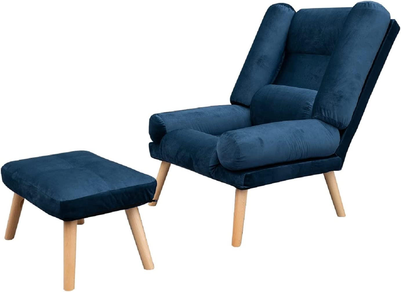 SESSEL Lola mit Fußhocker Rückenlehne 5-stufig einstellbar, dunkelblau - Blau, Holz/Kunststoff (75/100/60cm) - Margaret Hadas24