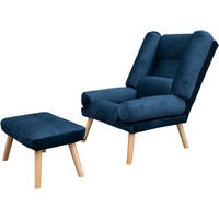 SESSEL Lola mit Fußhocker Rückenlehne 5-stufig einstellbar, dunkelblau - Blau, Holz/Kunststoff (75/100/60cm) - Margaret Hadas24