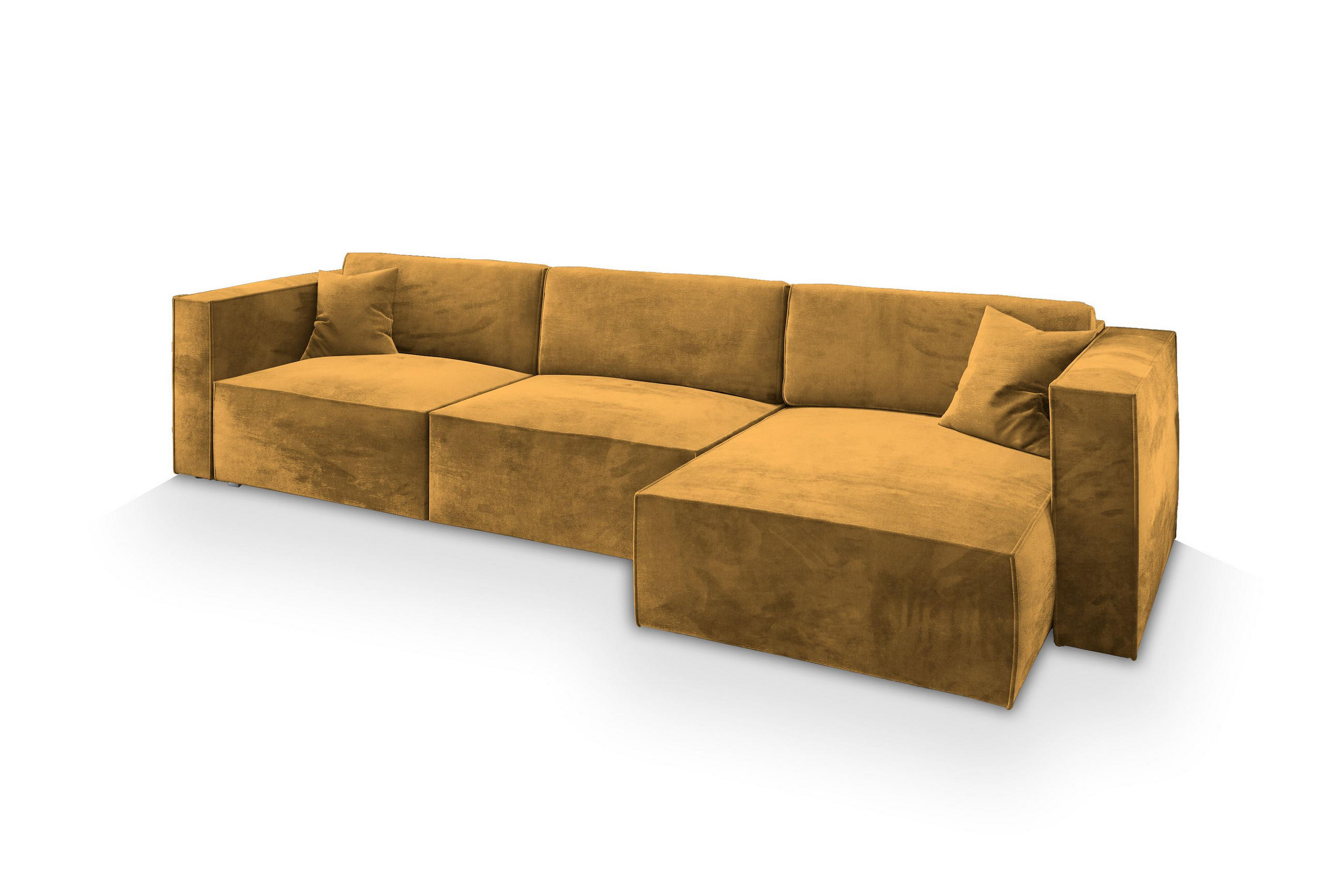 ECKSOFA TOLMO M Gelb Velours-Stoff mit Schlaffunktion - Gelb, Holz (347/148cm) - MASSENO