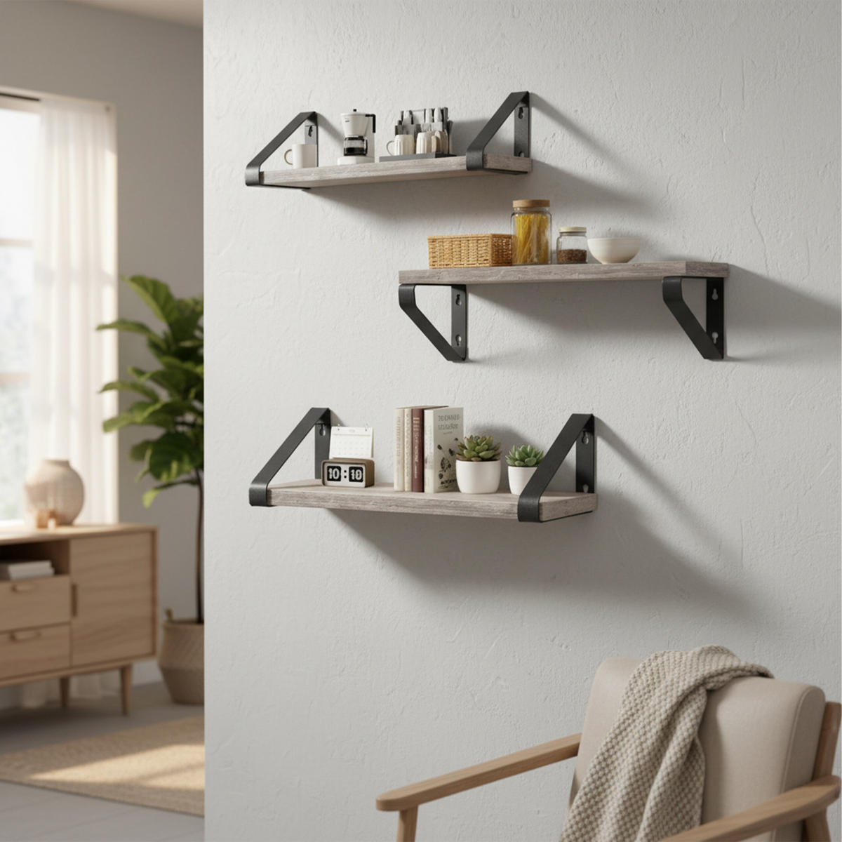 WANDREGAL-SET - Beige, Holzwerkstoff/Metall (40/11/12cm) - Relaxdays