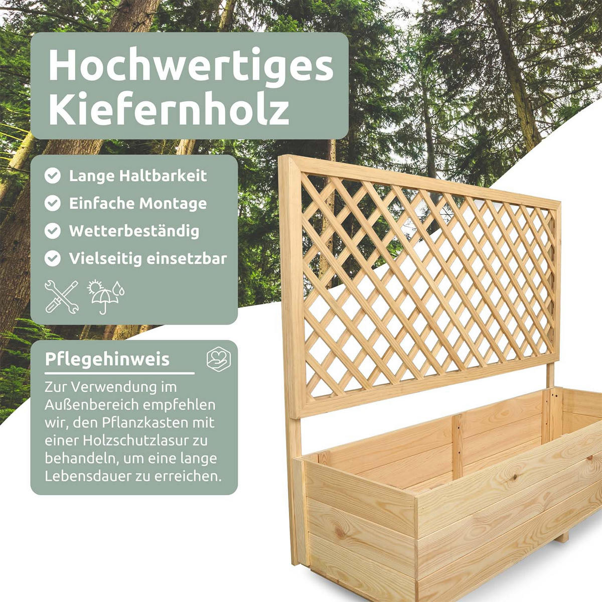 PFLANZKASTEN mit Rankgitter - Kiefer - 128 x 44 x 104cm - Naturfarben, Holz (128/104/44cm) - holz4home
