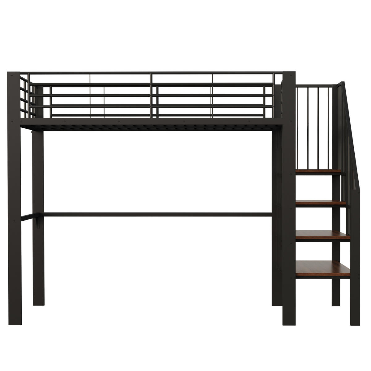 HOCHBETT 140/200 cm, Schwarz mit Stauraum und Treppe - Schwarz, Metall (140/200cm) - MIVRAY