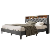 POLSTERBETT 140/200 cm mit Stauraum-Kopfteil & LED-Lichtband, Grau - Grau, Holz (140/200cm) - Redom