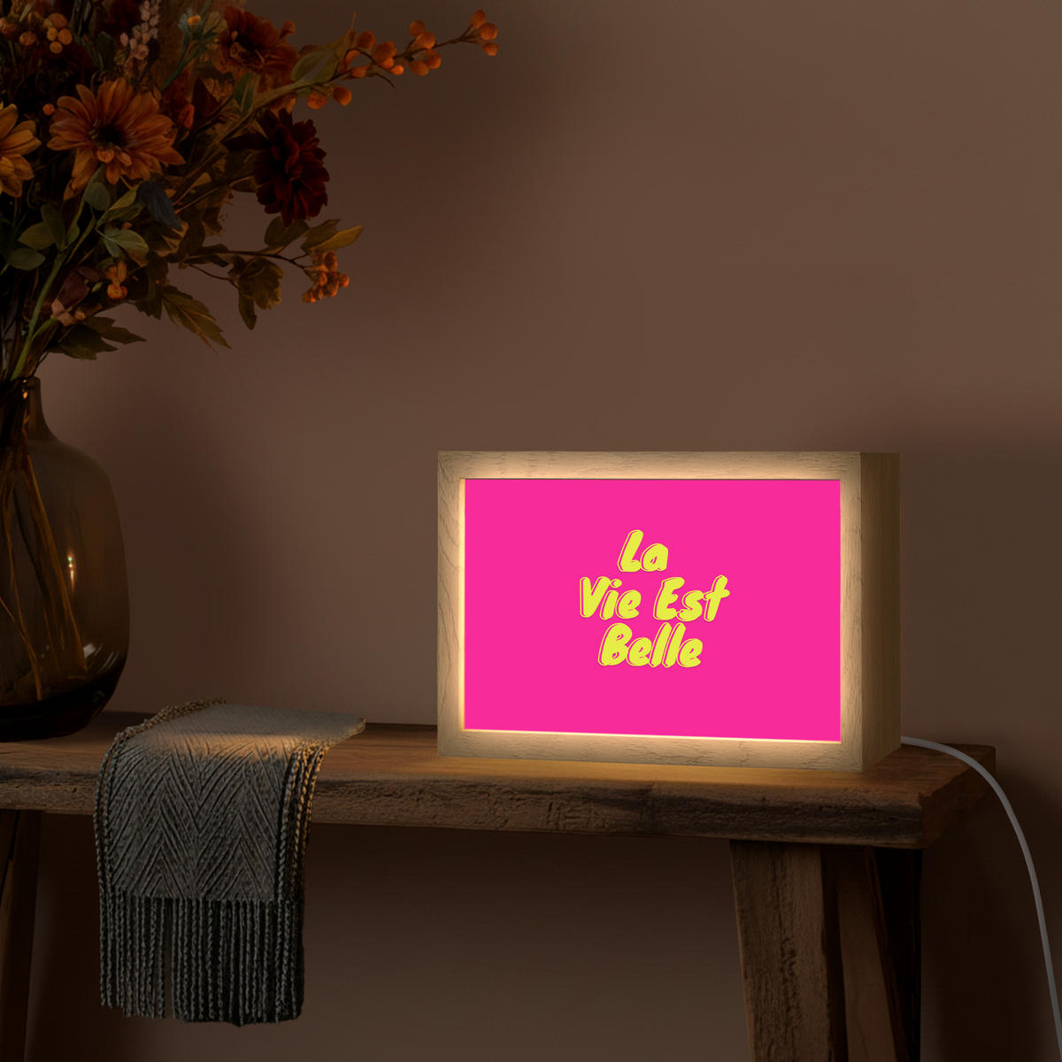 NÁSTĚNNÁ LAMPA Citace - Retro - Pink 30x20 cm - růžová, kompozitní dřevo (30/20/8cm) - OnlyWow