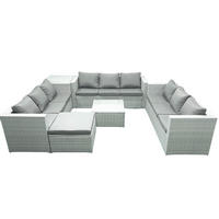 GARTENMÖBELSET mit 3-SITZER SOFA,COUCHTISCH Polyrattan Hellgrau-Mix 10-Sitzer - Hellgrau/Grau, Glas/Kunststoff - Fimous