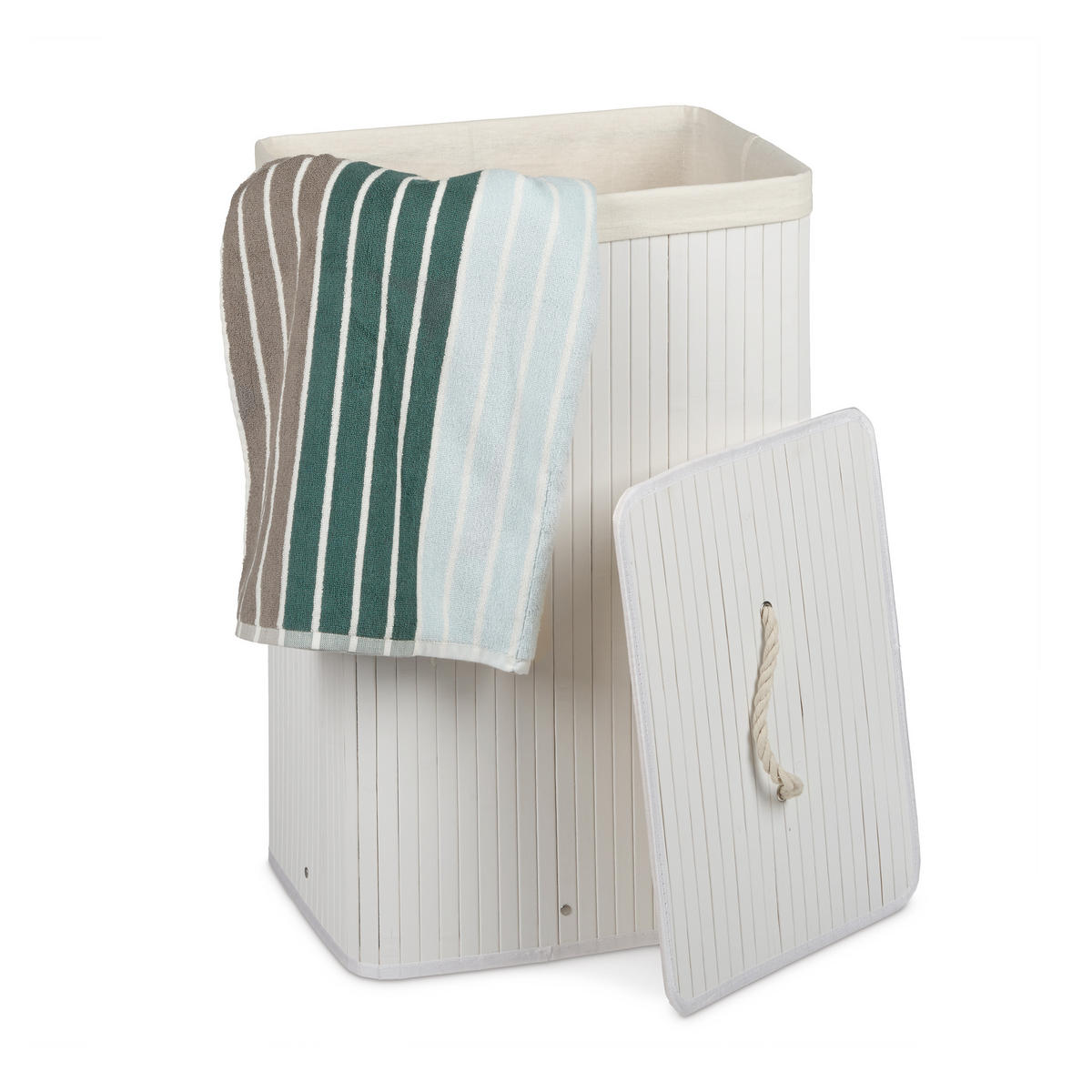 WÄSCHEKORB - Weiß, Holz/Textil (43.5/65.5/33.5cm) - Relaxdays
