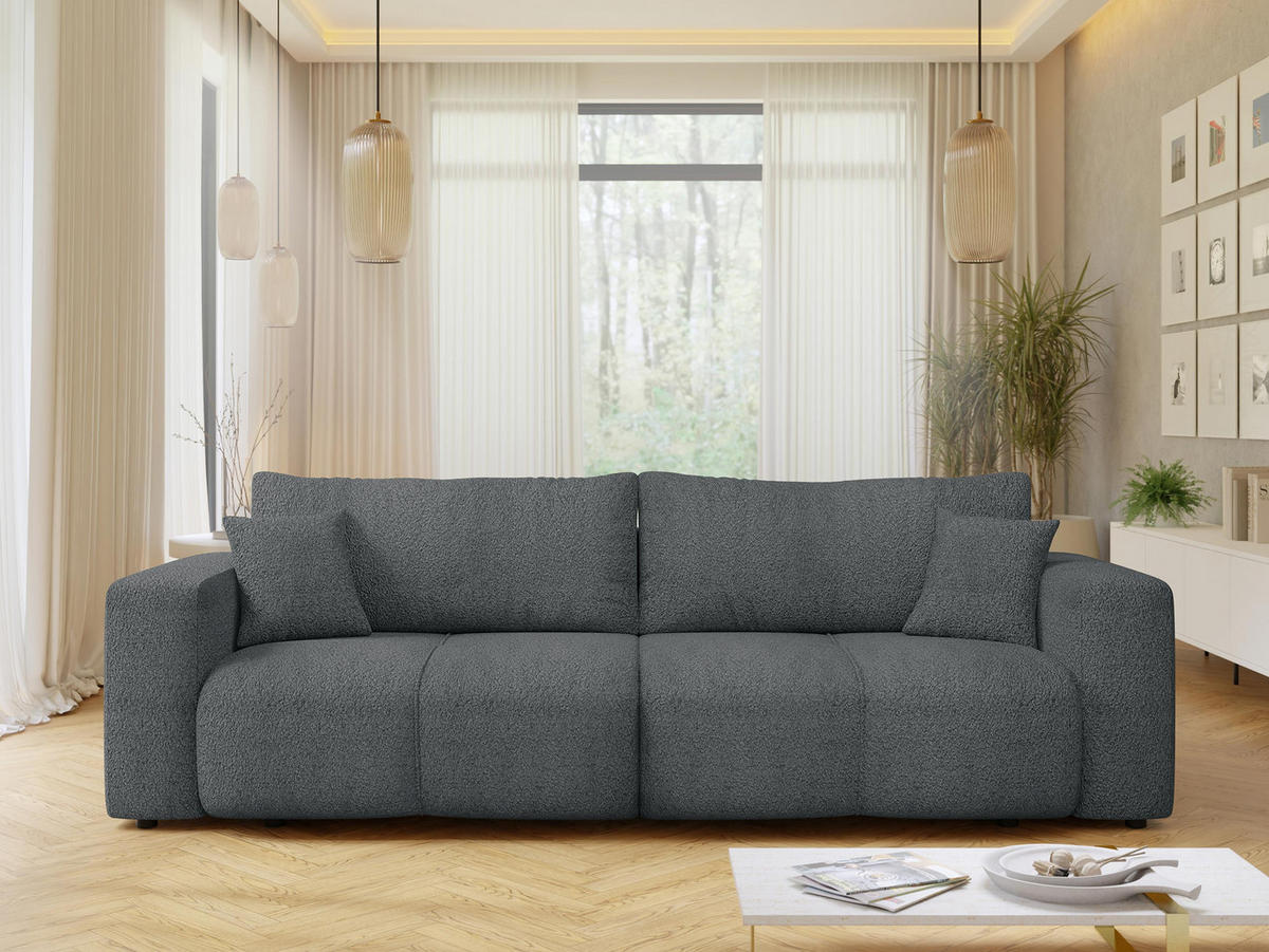 SCHLAFSOFA Furyn Boucle - Dunkelgrau/Schwarz, Holzwerkstoff/Kunststoff (248/82/92cm) - MIRJAN24