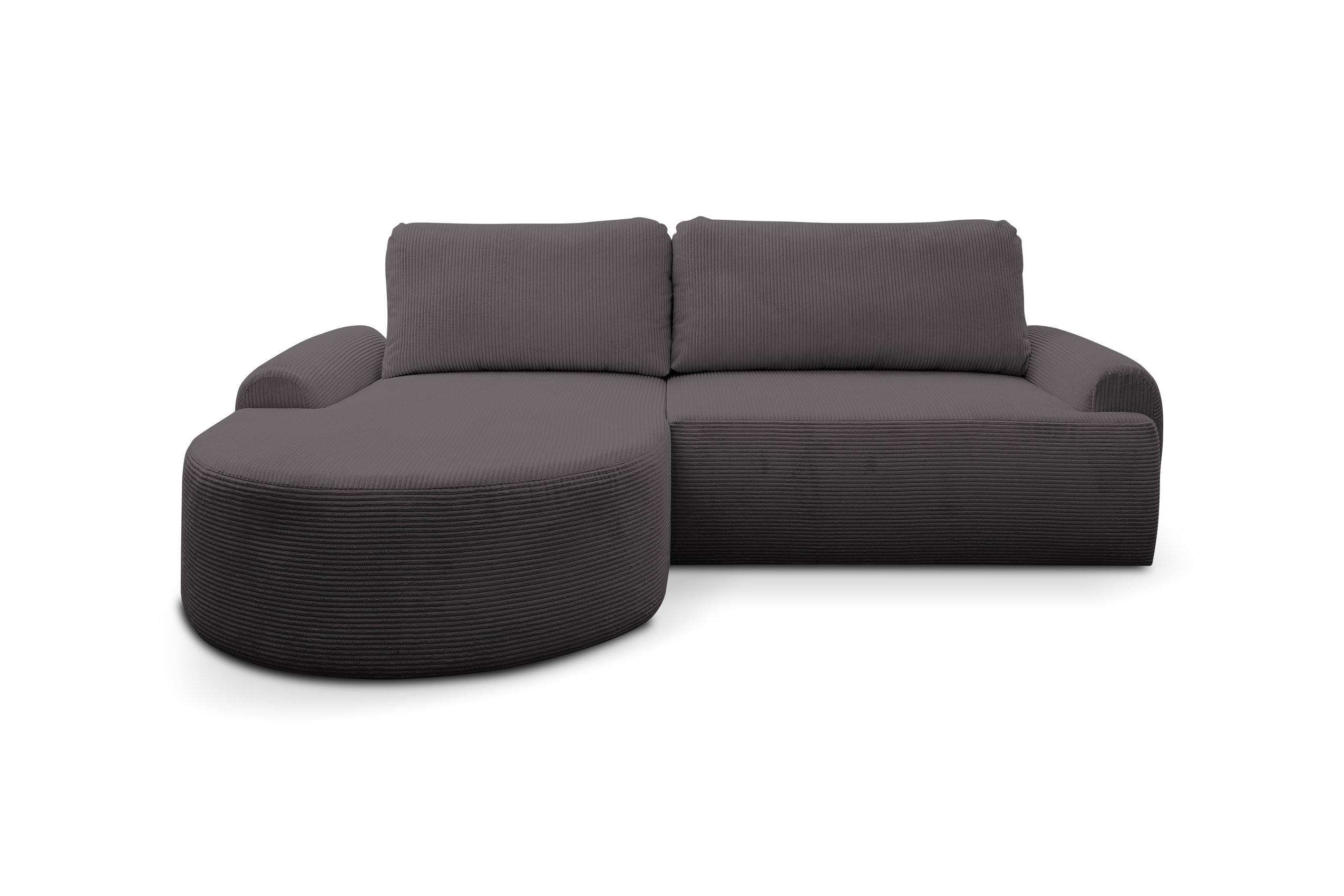 ECKSOFA Dream Cord in L-Form mit Schlaffunktion und Bettkasten, Farbe: Grau, Cordstoff, Ottomane Links - Grau, Textil (136/260cm) - VENASI MÖBEL