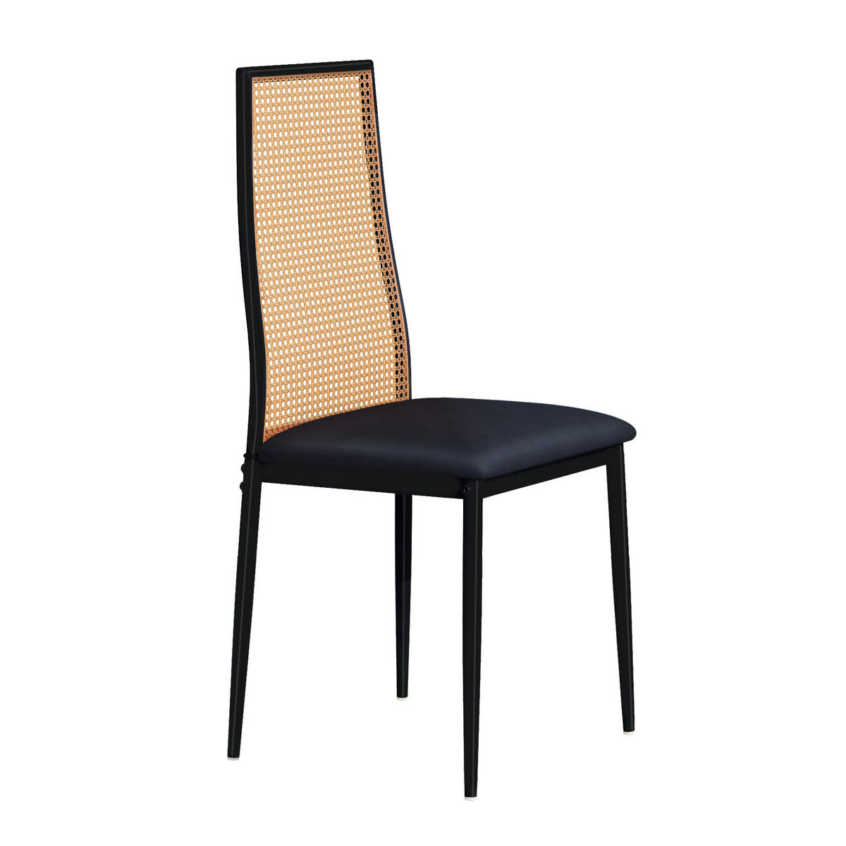 KÜCHENSTÜHLE 2er-Set mit Rattanlehne, Kunstleder & schwarzen Beinen - Schwarz, Holz (44/97.5/40cm)