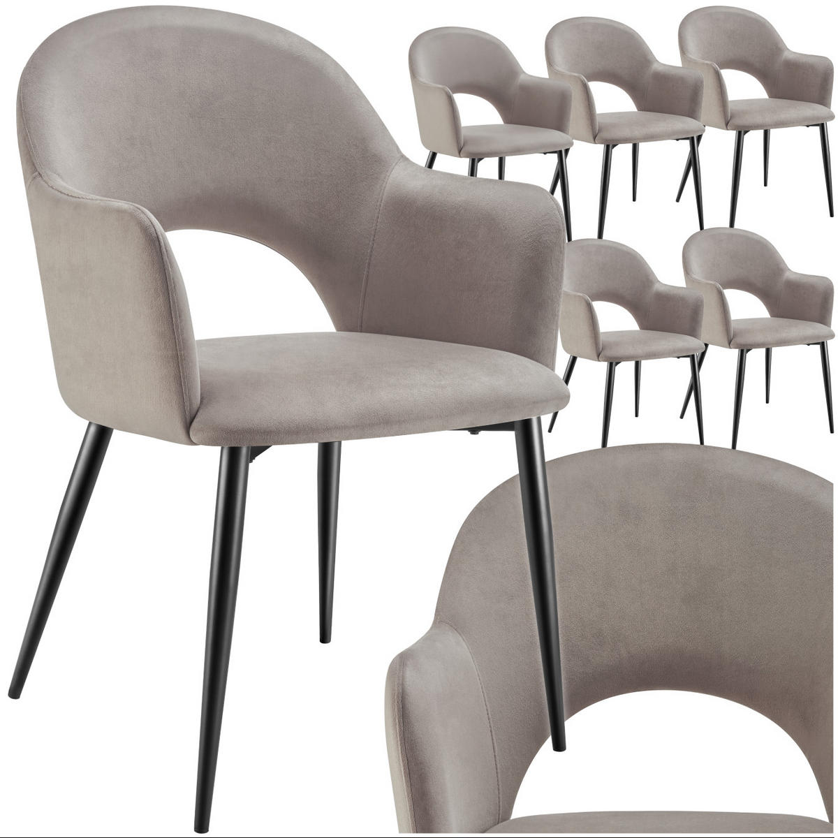 ARMLEHNSTUHL 6er Set Sachel 57 x 61 5 x 87 5 cm taupe - Taupe, Kunststoff (57/87.5/61.5cm) - tectake